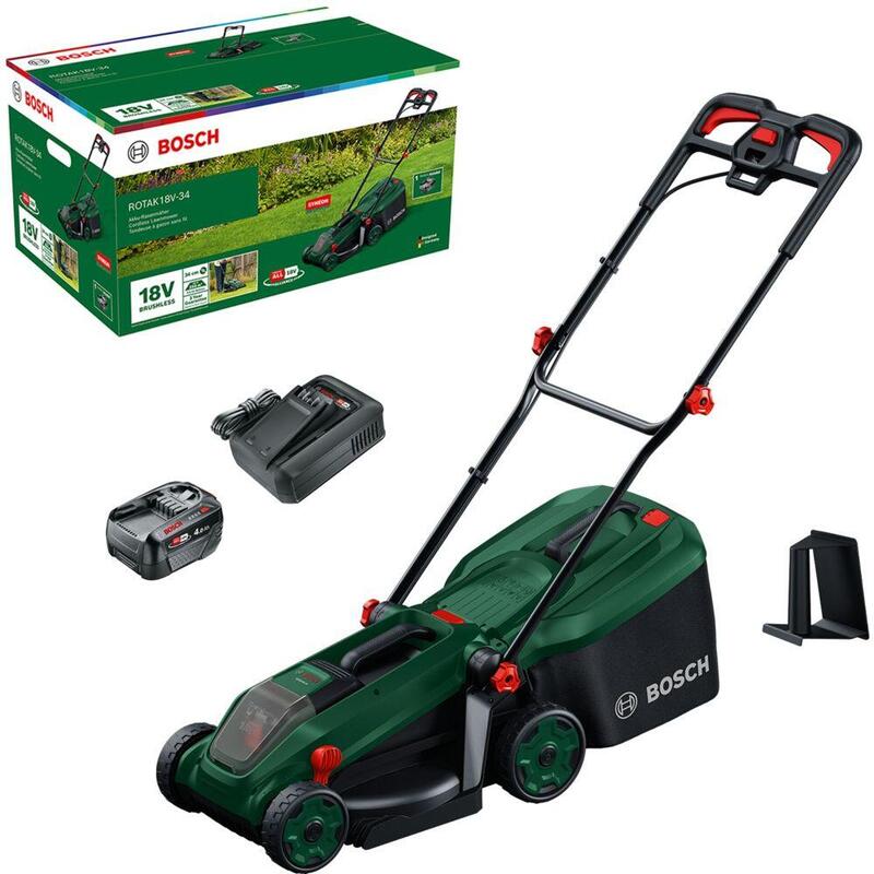 Cortacespe  Bosch Powertools Inalámbrica Rojoak18v-34, 18 Voltios (Verde/Negro, 1 Batería De Iones De Litio De 4.0 Ah, Power For All Alliance) 06008b9n00