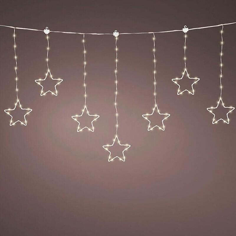 Cortina Multifunción, Exterior, Con Estrellas, Blanco Cálido, Cable Plateado, 1,2 M