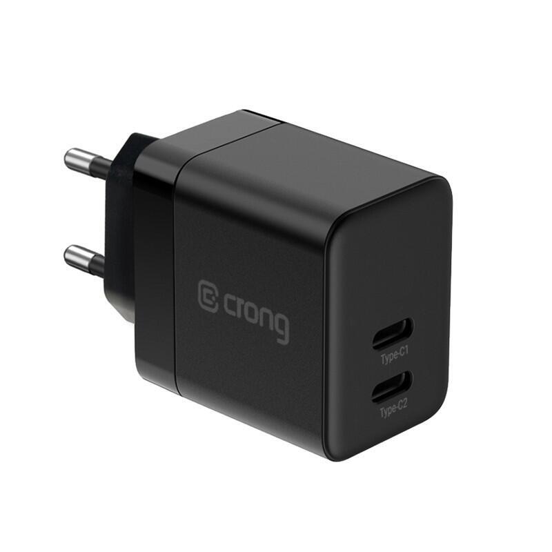Crong Ultra Compact Gan - Ladowarka Sieciowa 2x Usb-C 35w Pd 3.0 Z Pps (Negro)