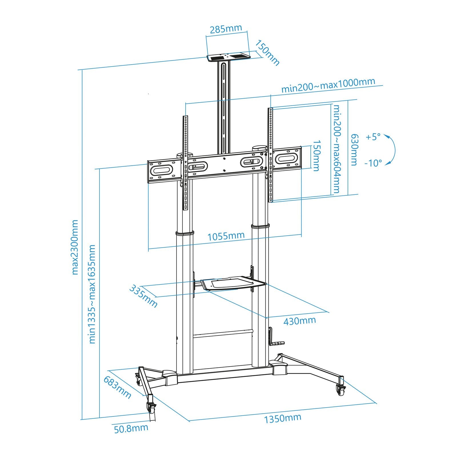 Tooq Soporte Suelo Ruedas Regulable 60-100 - Negro