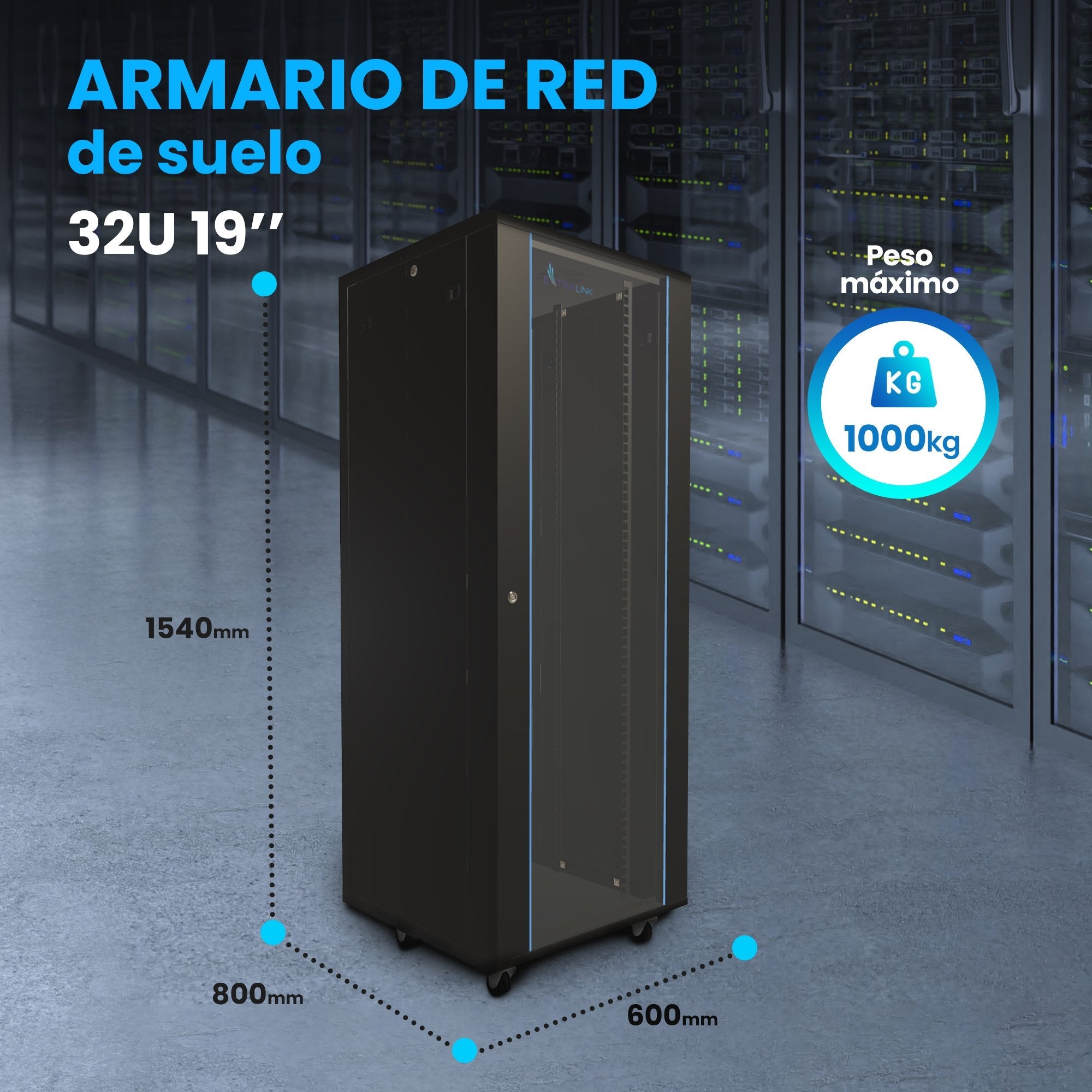 Extralink - 19 Armario De Pie 32u 600x800 Negro Flat-Pack