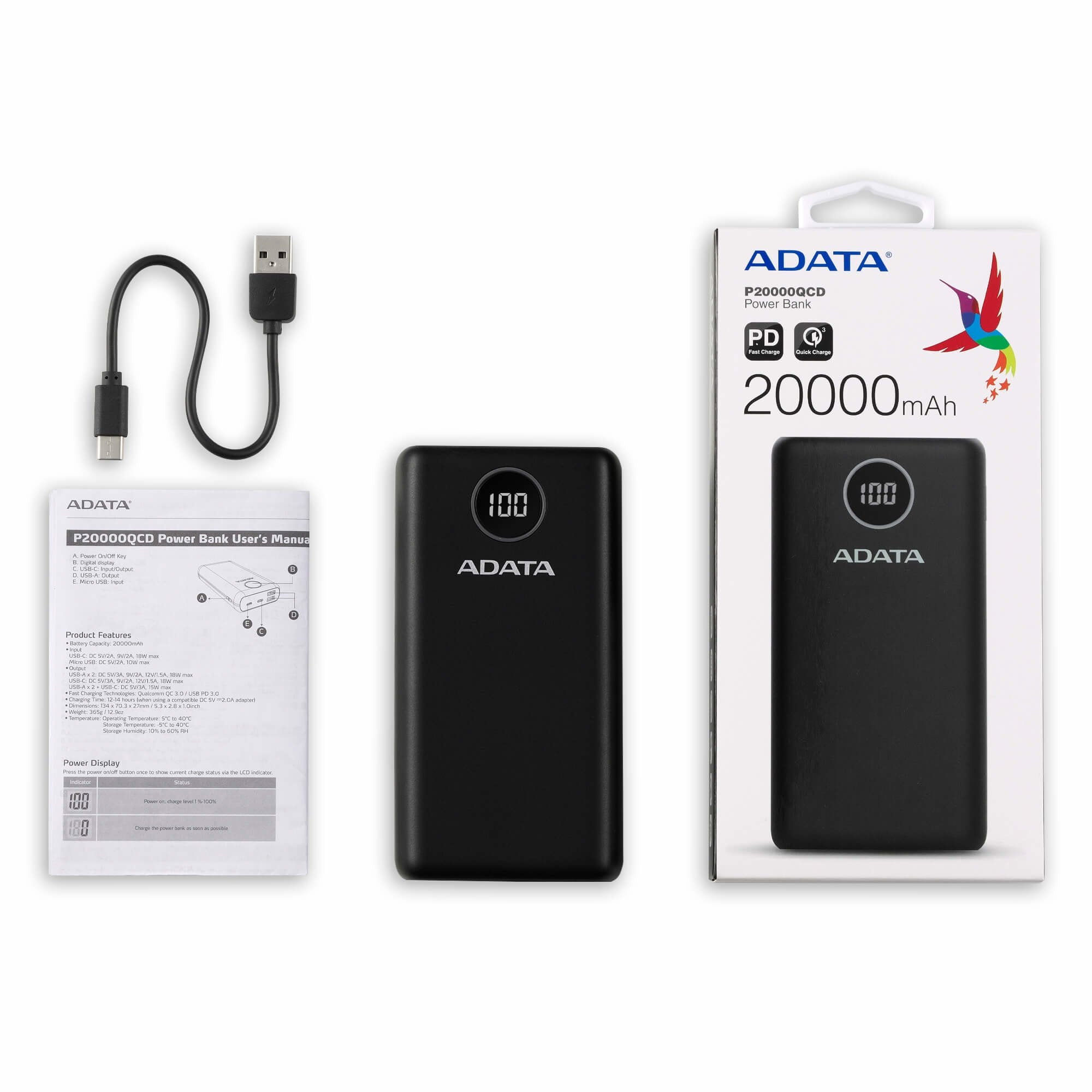 Powerbank Adata P20000qcd 20.000mah Black