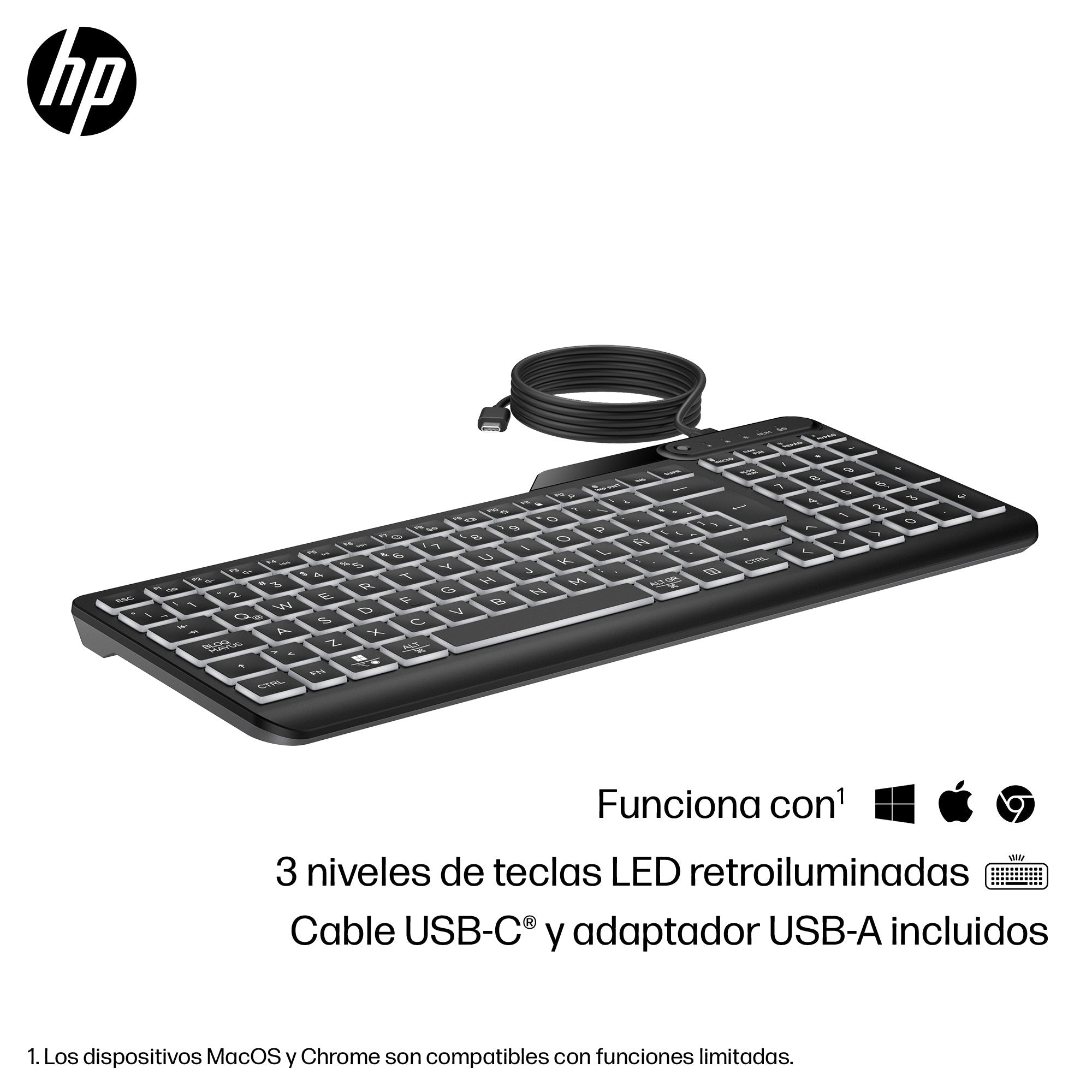 EAN 0197192768501 - HP 400 Backlit Wired Keyboard teclado Hogar USB QWERTY Inglés Negro imagen 6