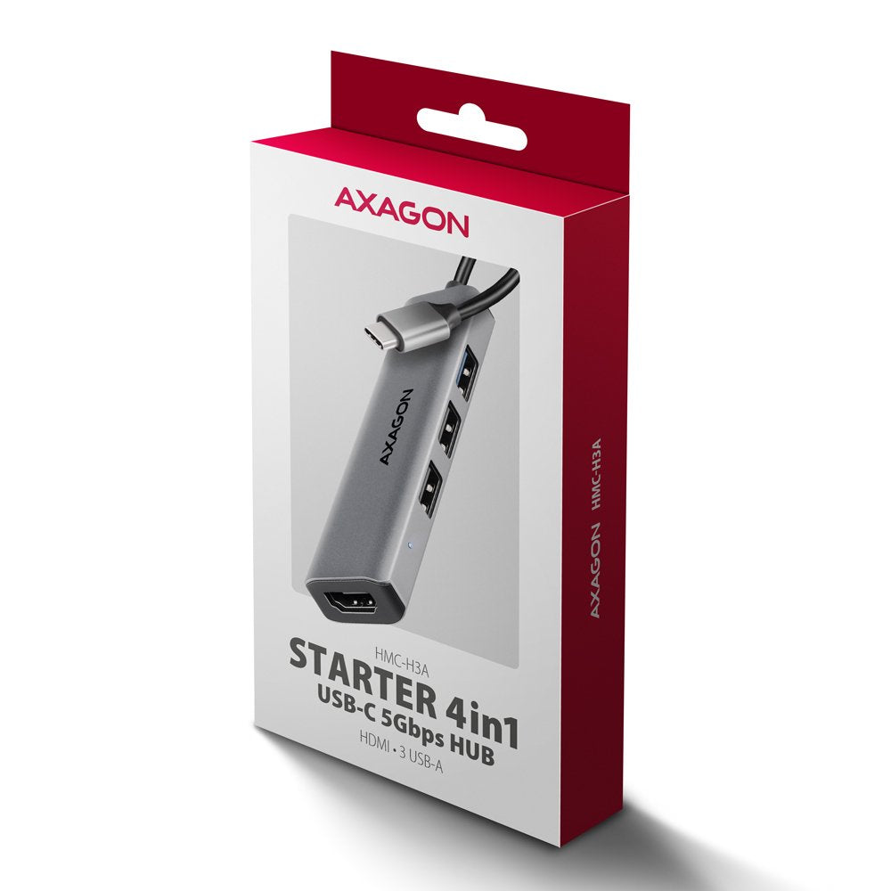 Hmc-H3a Wieloportowy Hub Usb 4in1, 5gbps, 3x Usb-A (2x Usb2.0, 1x Usb3.0) + Hdmi 4k/30hz, Metal, 15cm Usb-C Kabel