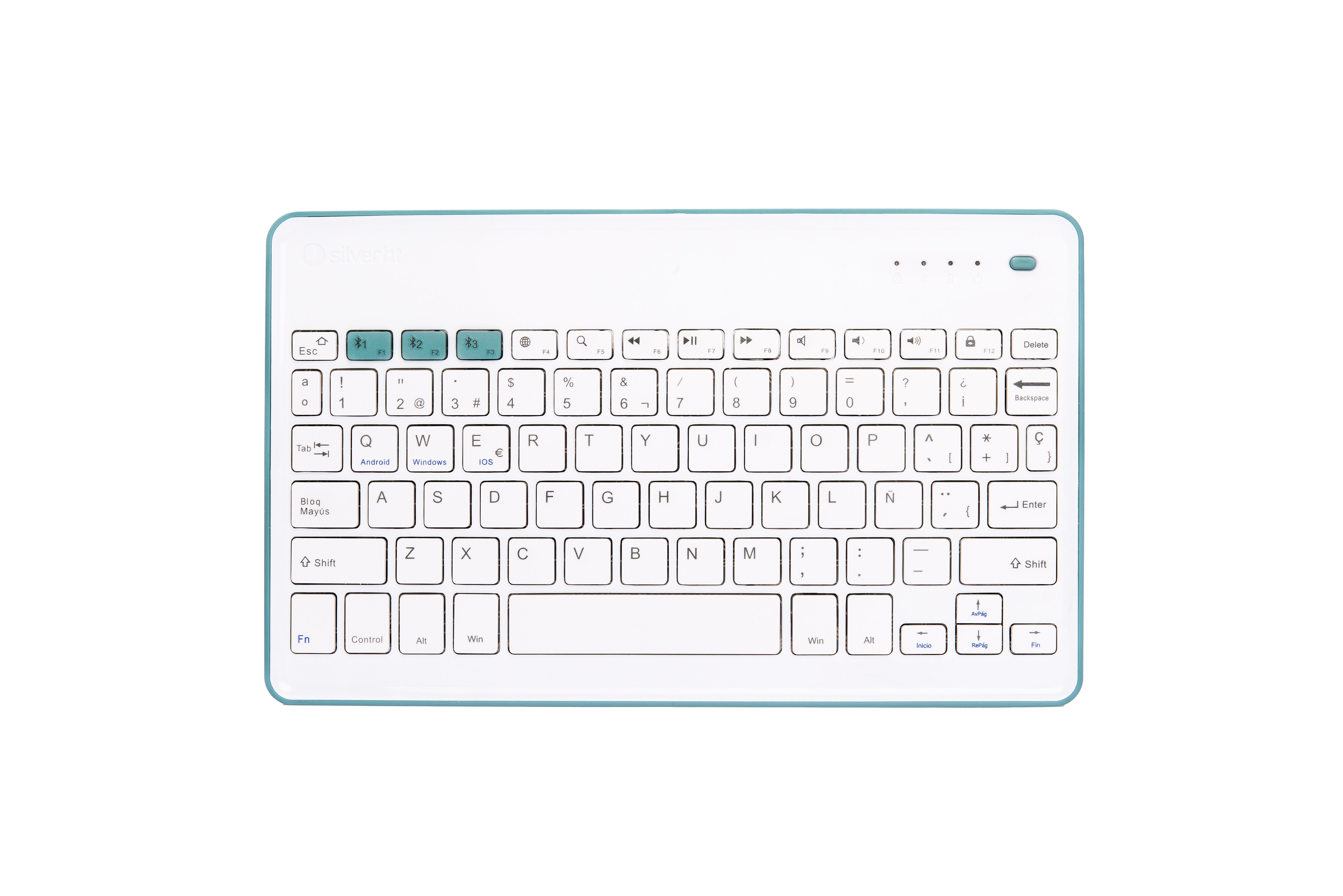 Teclado Silver Ht Inalambrico Bt V3.0 (Win And Ios Smarttv) Blanco Azul
