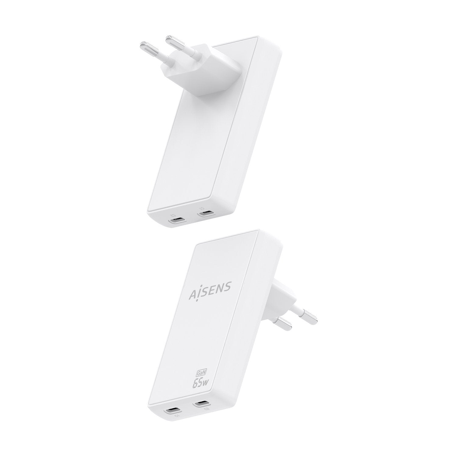 Aisens Cargador De Pared Gan Ultra Delgado 65w, 2xusb-C Pd3.0 Qc4.0, Blanco