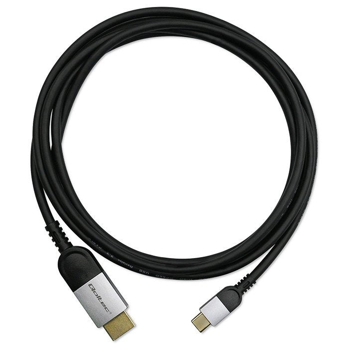 EAN 5901878504384 - Qoltec 50438 adaptador de cable de vídeo 2 m USB Tipo C HDMI Negro imagen 2