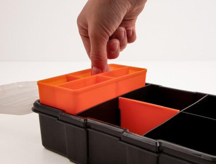 Sortimentsbox Mit 11 Fächern 220 X 155 X 60 Mm Naranja   Schwarz