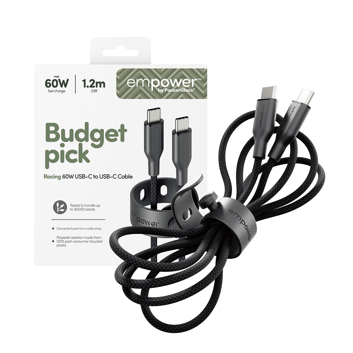 Panzerglass Empower 60w Usb-C To Usb-C Cable Usb 2.0 1.2m Black