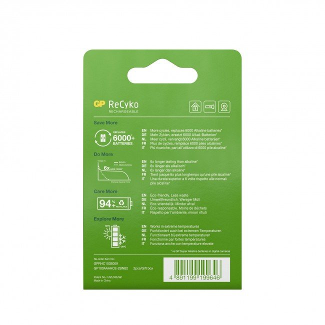 Gp Pila Recargable Lr03 Aaa 1.2v Ni-Mh 1000mah Blister De 2