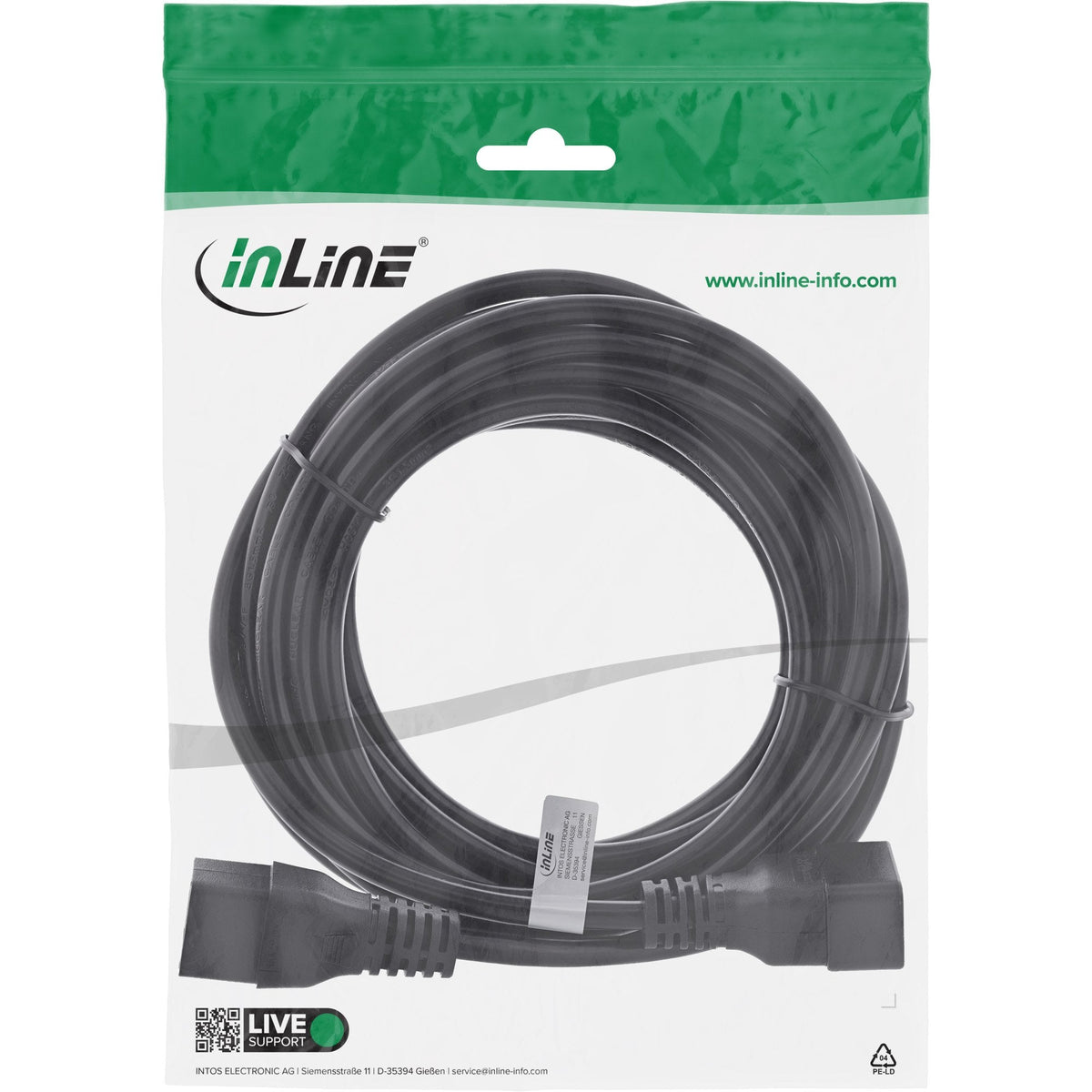 Inline Cable De Alimentación C19 A C20 3 Pines Iec Macho A Hembra Negro 3m