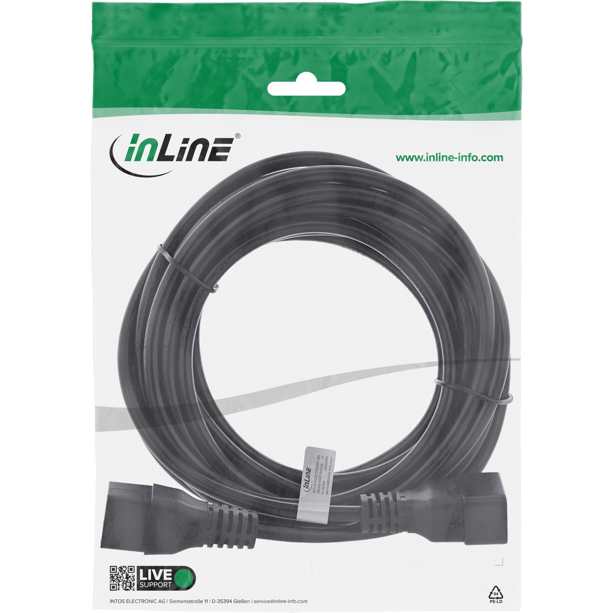Inline Cable De Alimentación C19 A C20 3 Pines Iec Macho A Hembra Negro 7,5 M