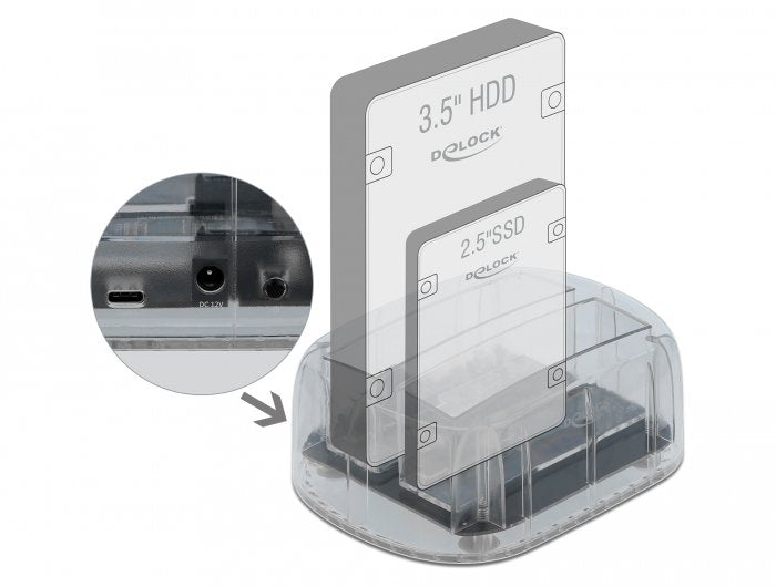 Estación De Acoplamiento Delock Usb Tipo-C Para 2 X Sata Hdd / Ssd Transparente 64090