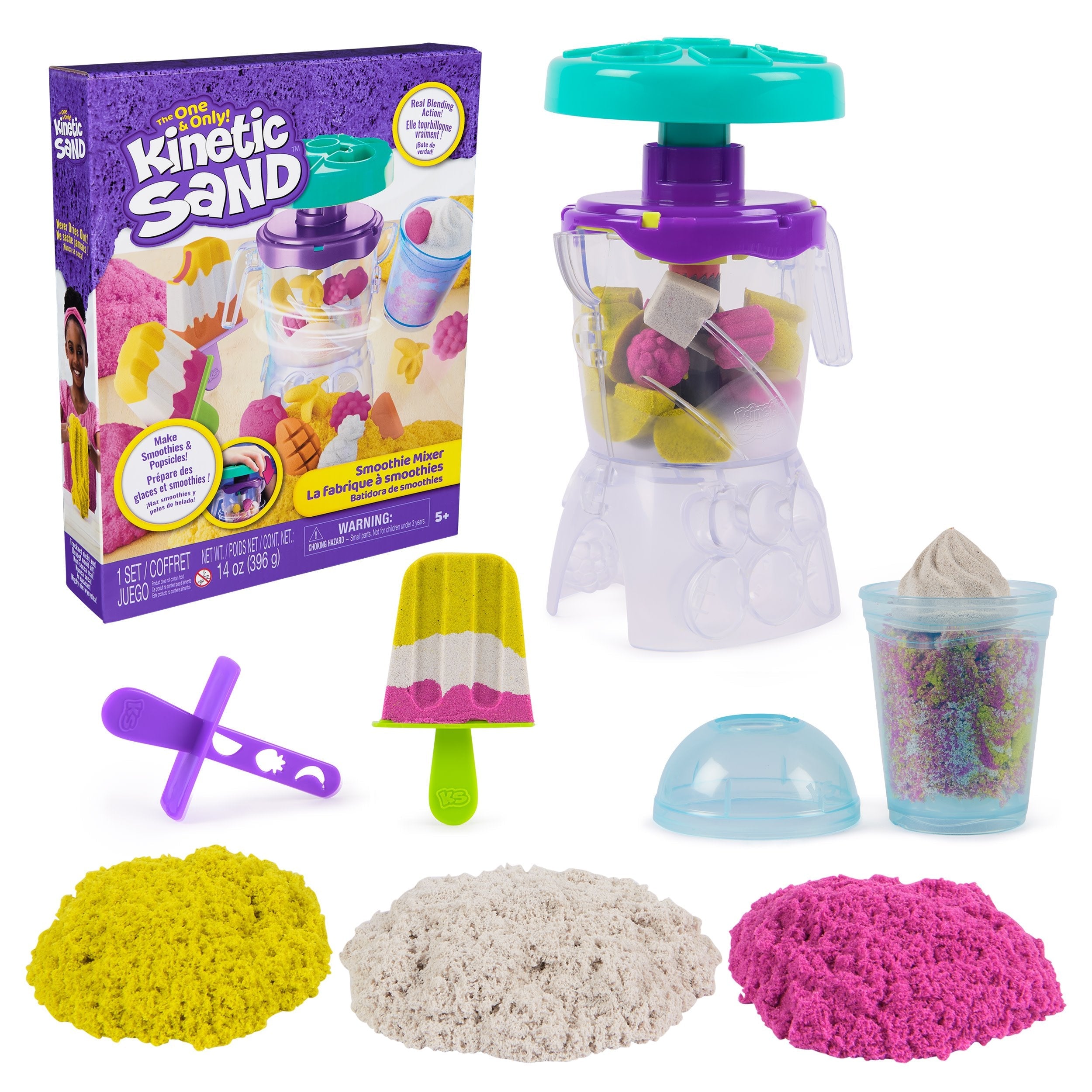 Spin Master Kinetic Sand - Set De Juego Smoothie Mixer, Arena De Juego Con 397 Gramos De Arena En 3 Colores 6075121