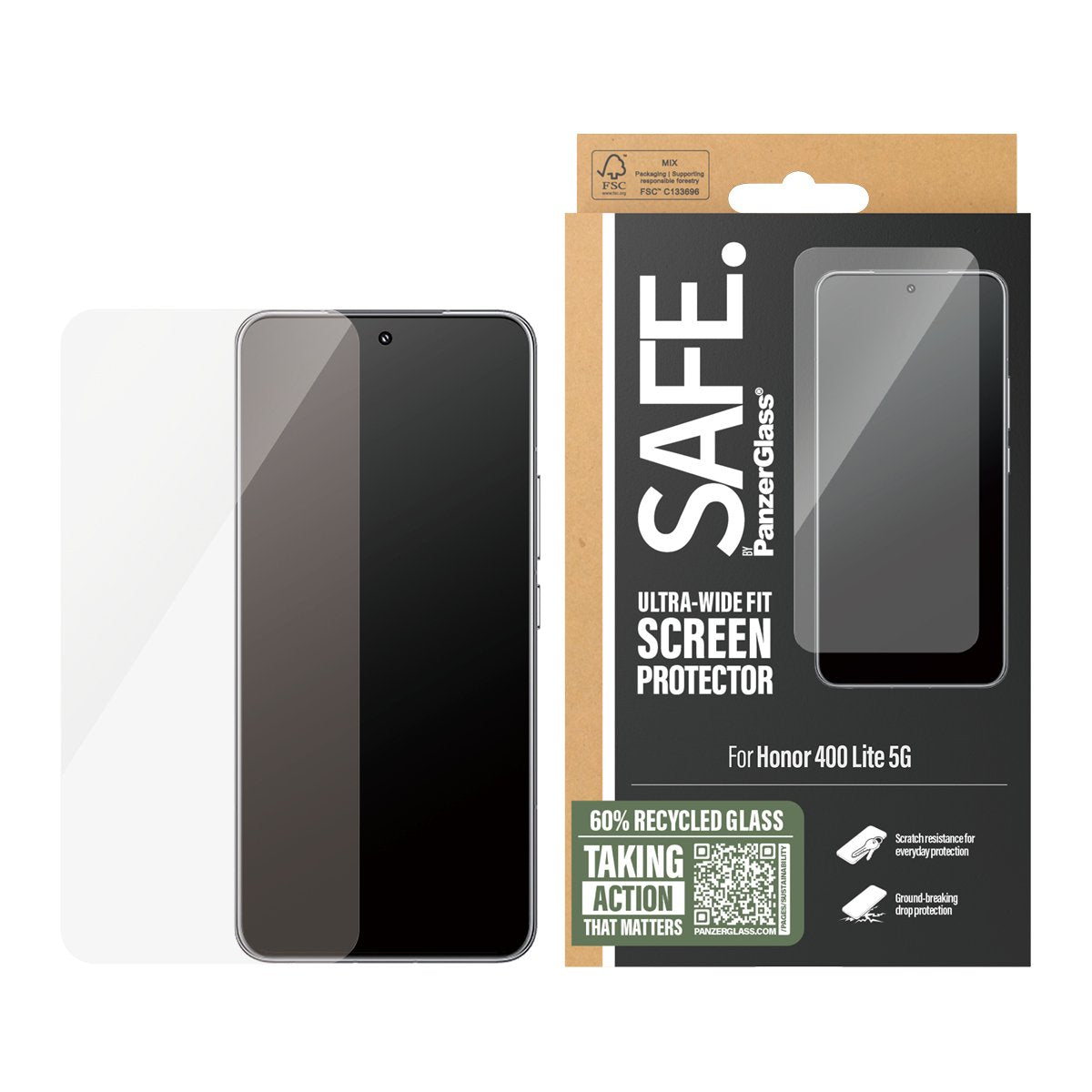 Panzerglass Safe. Screen Protector W. Negro Frame Honor 400 Lite 5g