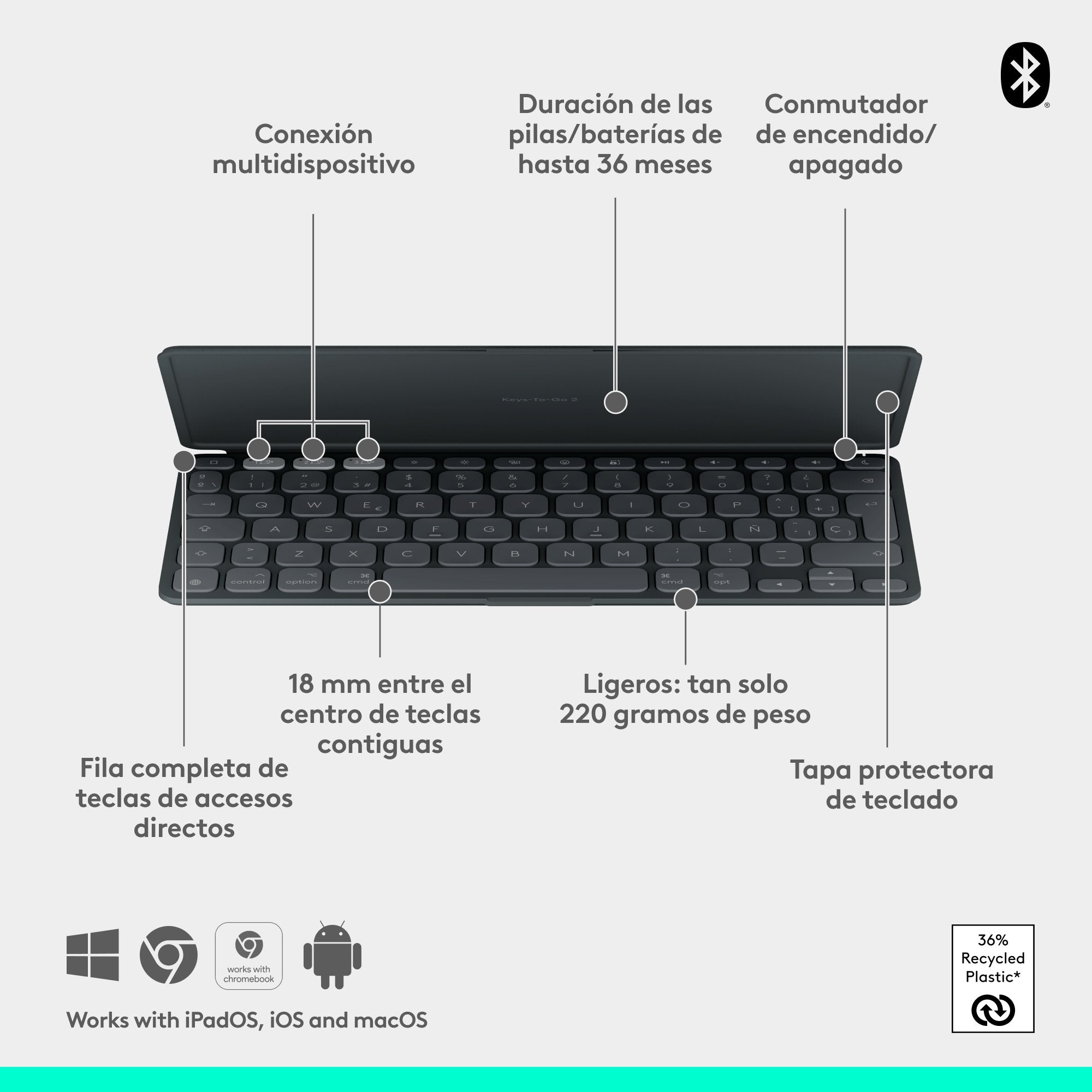 EAN 5099206126039 - Logitech 920-013010 teclado Universal Bluetooth Español Grafito imagen 6