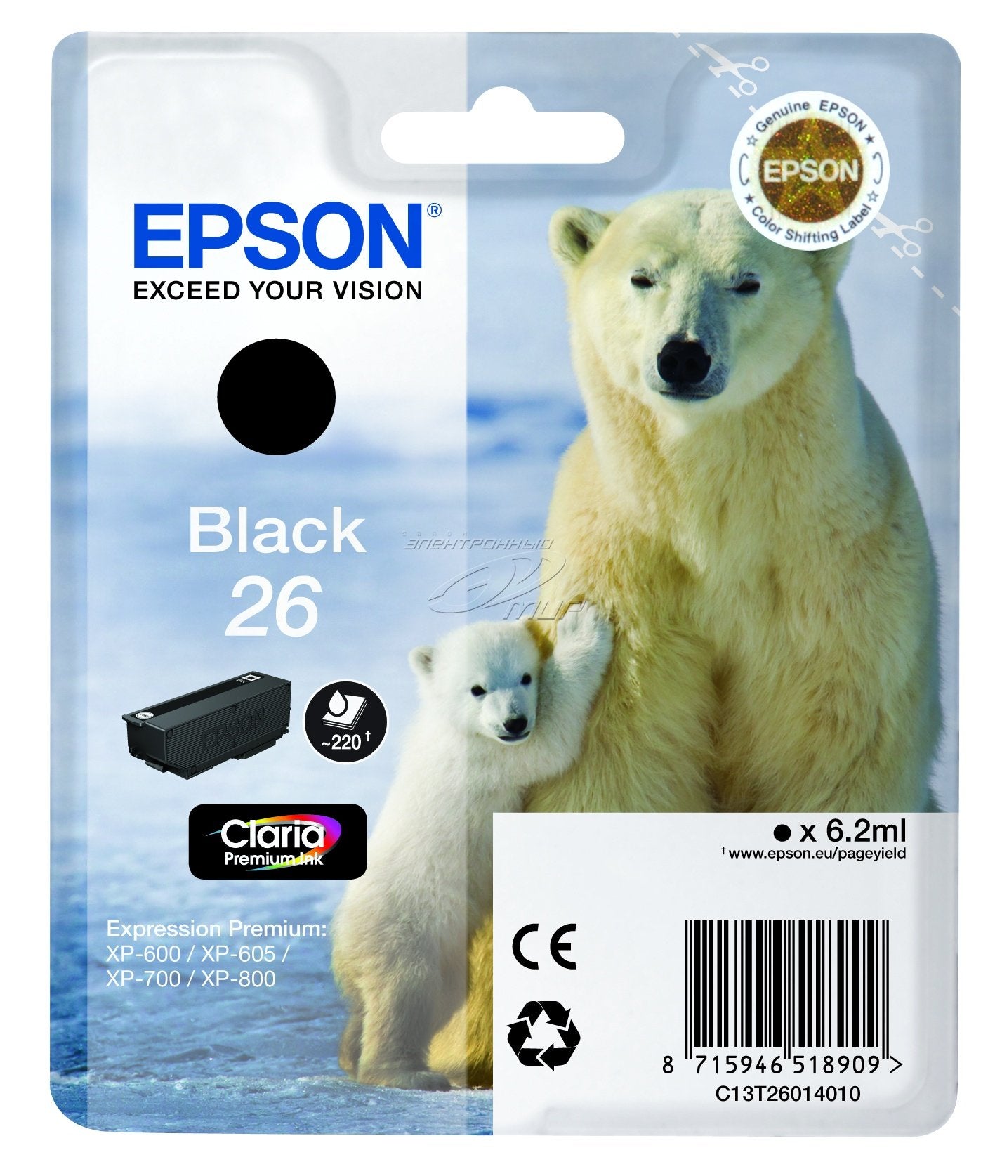 Tinta Original Epson T26 Xp 600 605 700 800 Negro