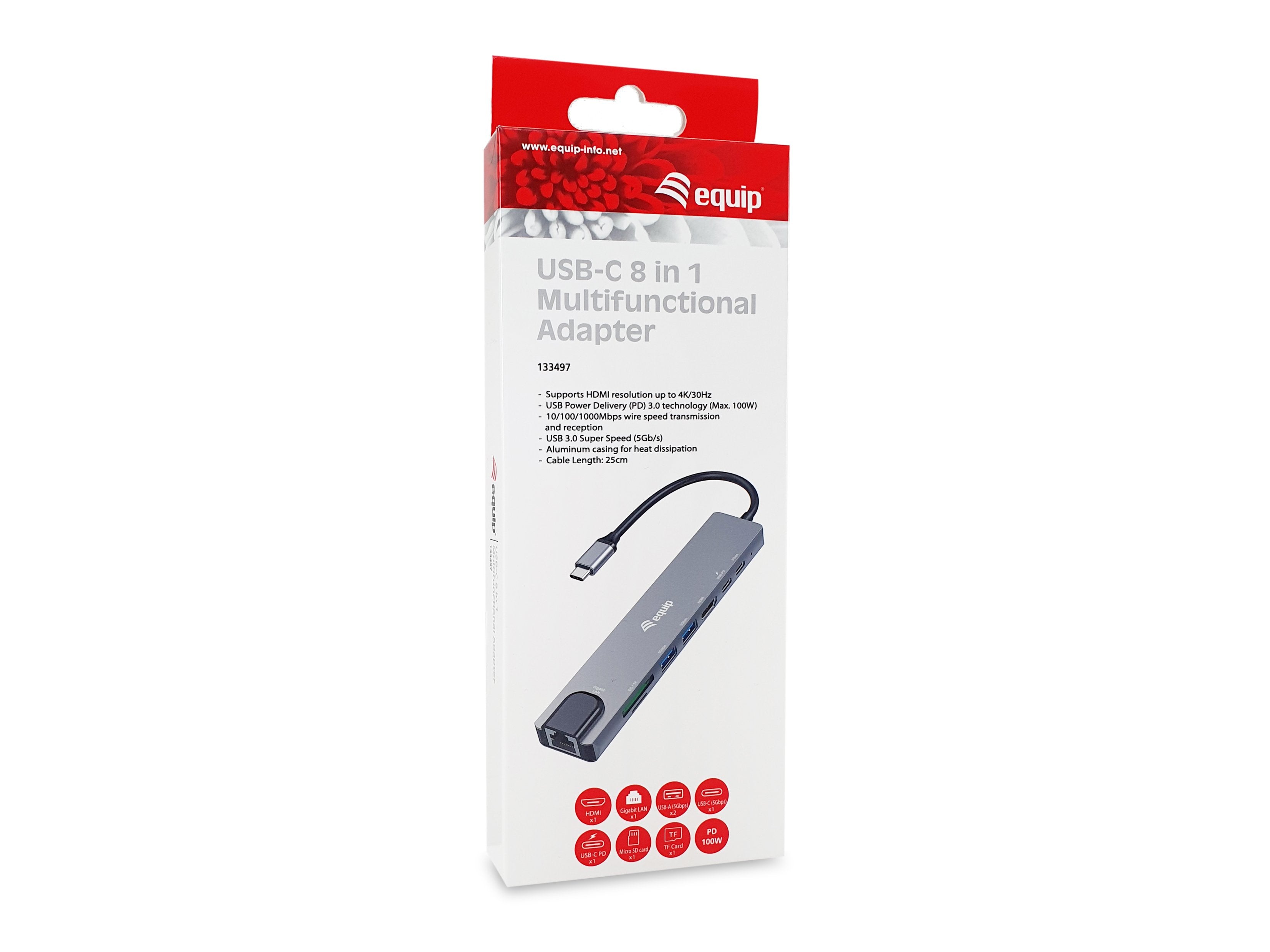 Equip Adaptador Usb-C - Hdmi,Gbe,3xusb3.2 Gen1,Sd Tf,Pd 100w