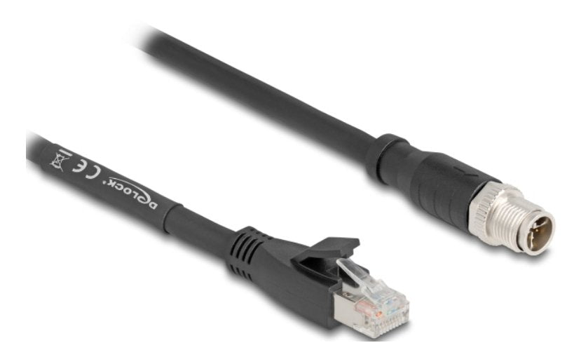 Delock M12 Cable X-Kodiert 8 Pin Stecker Zu Rj45 Stecker Cat.5e S Ftp Flexibel 1 M Schwarz
