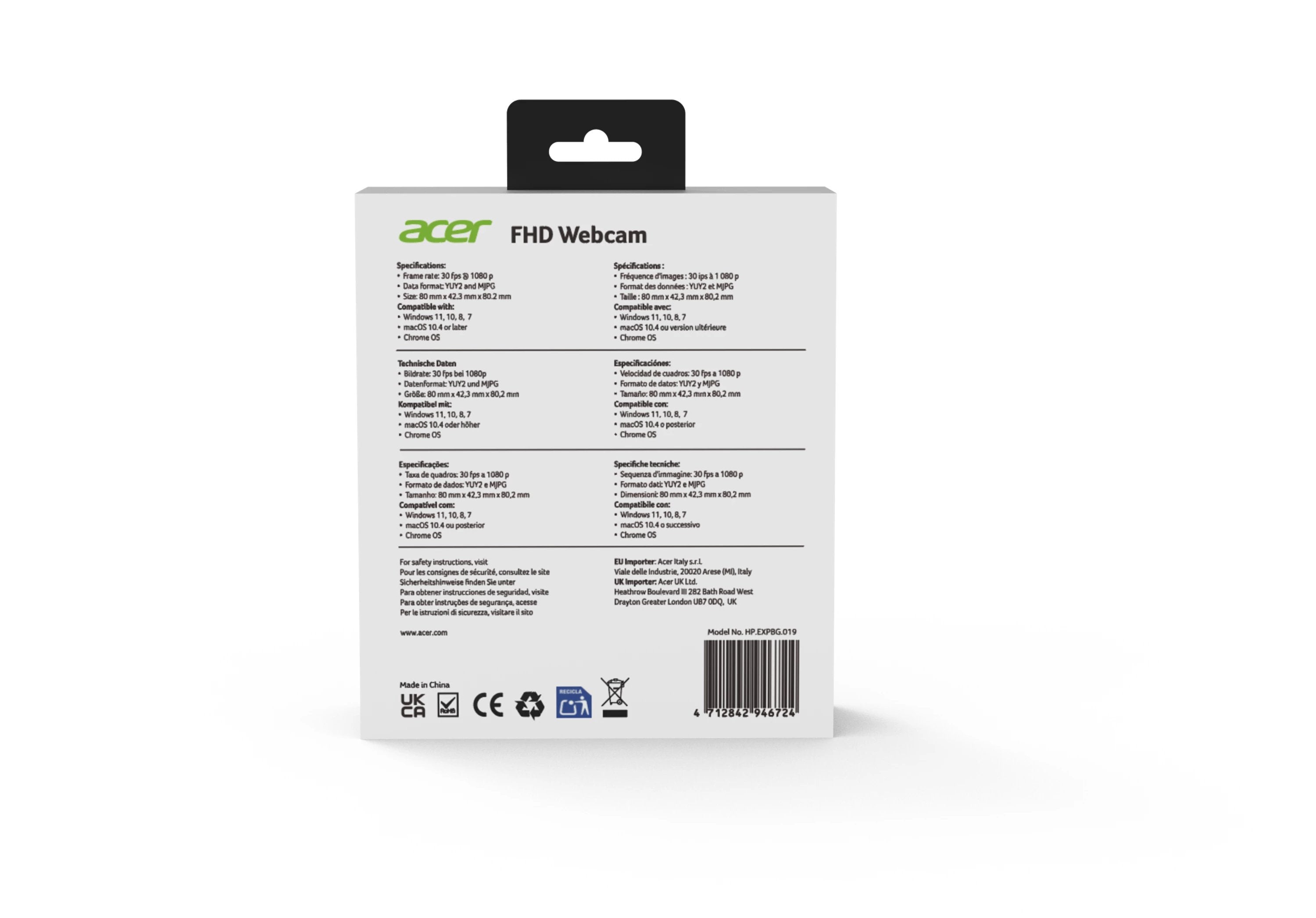 EAN 4712842946724 - Acer HP.EXPBG.019 cámara web 2 MP 1920 x 1080 Pixeles USB Negro imagen 9