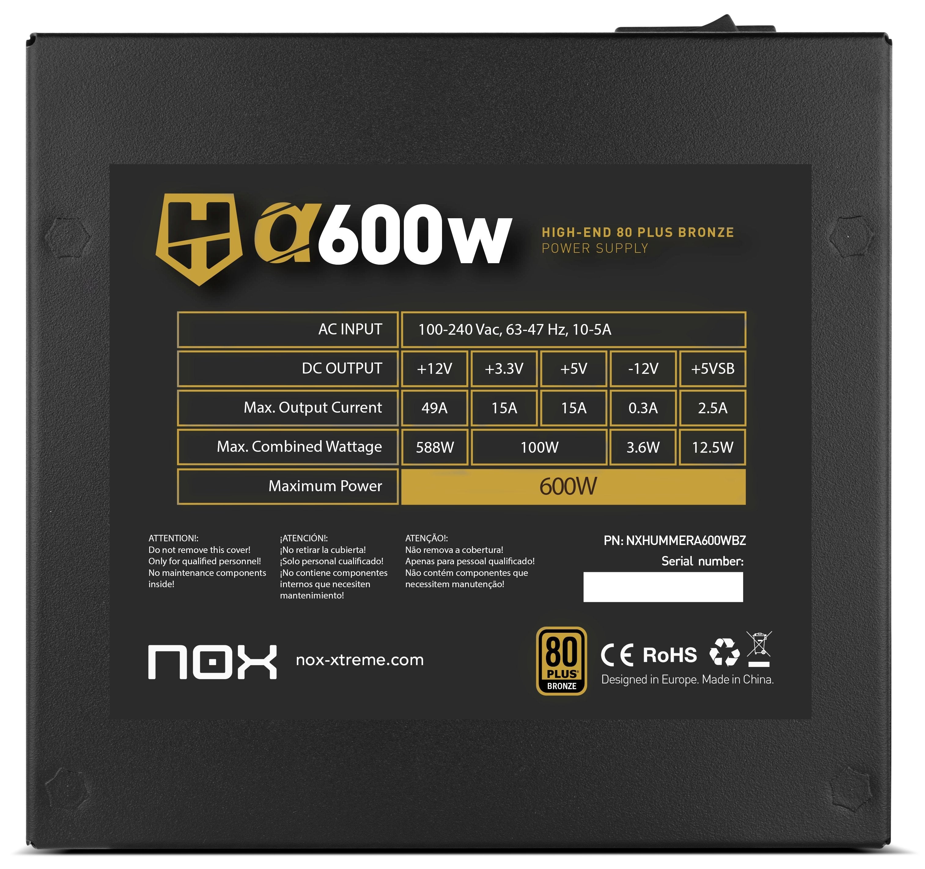 Fuente De Alimentacion Nox Hummer Alpha 600w 80+ Bronze