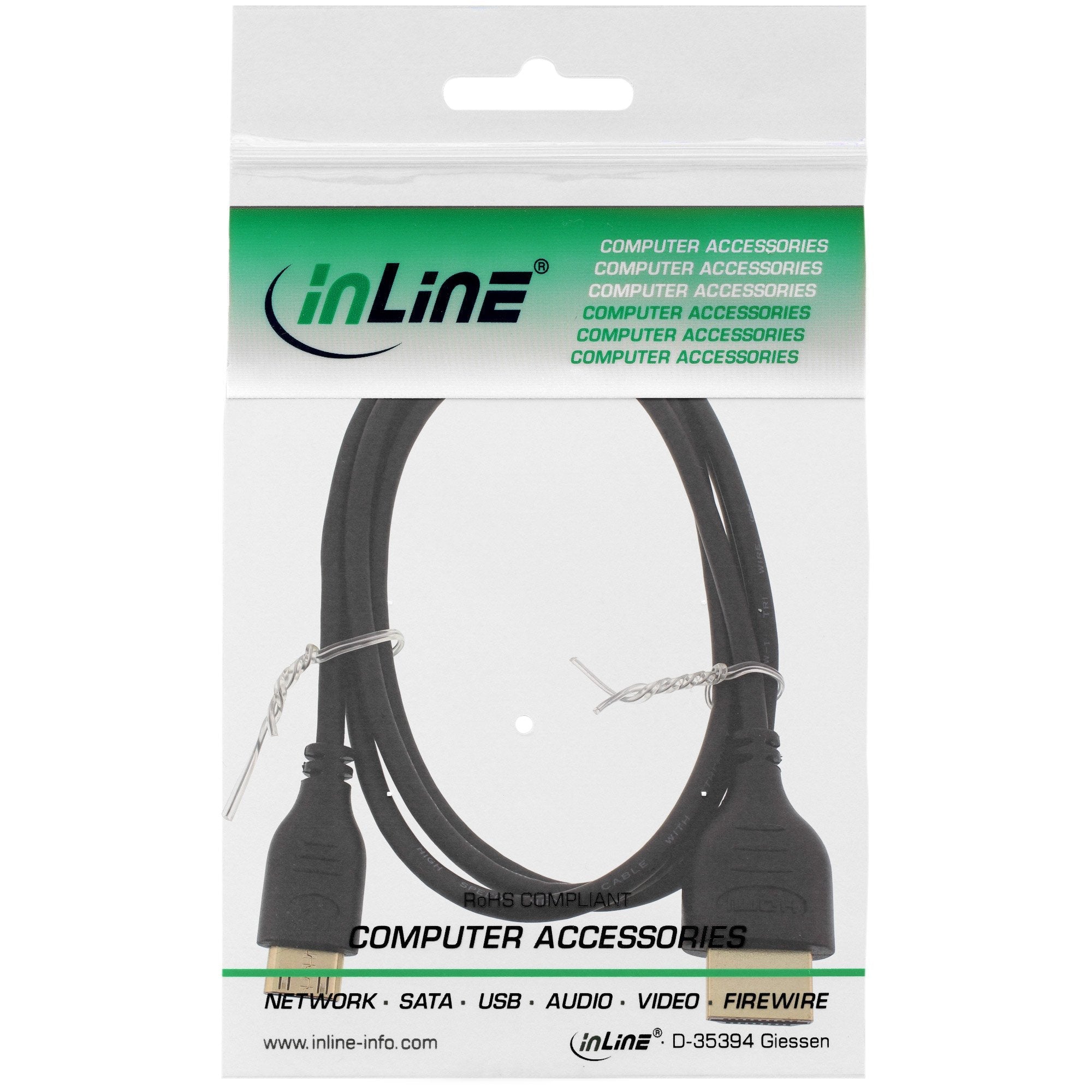 Cable Hdmi De Inline Con Ethernet Tipo A A C Macho Súper Delgado Negro / Dorado 0,5 M