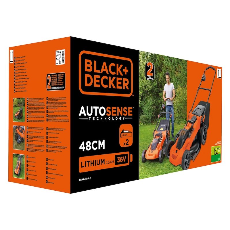 Cortacésped Inalámbrico Black+Decker Clma4825l2, 36 Voltios Naranja/Negro, 2 Baterías De Iones De Litio De 2,5 Ah Clma4825l2-Qw