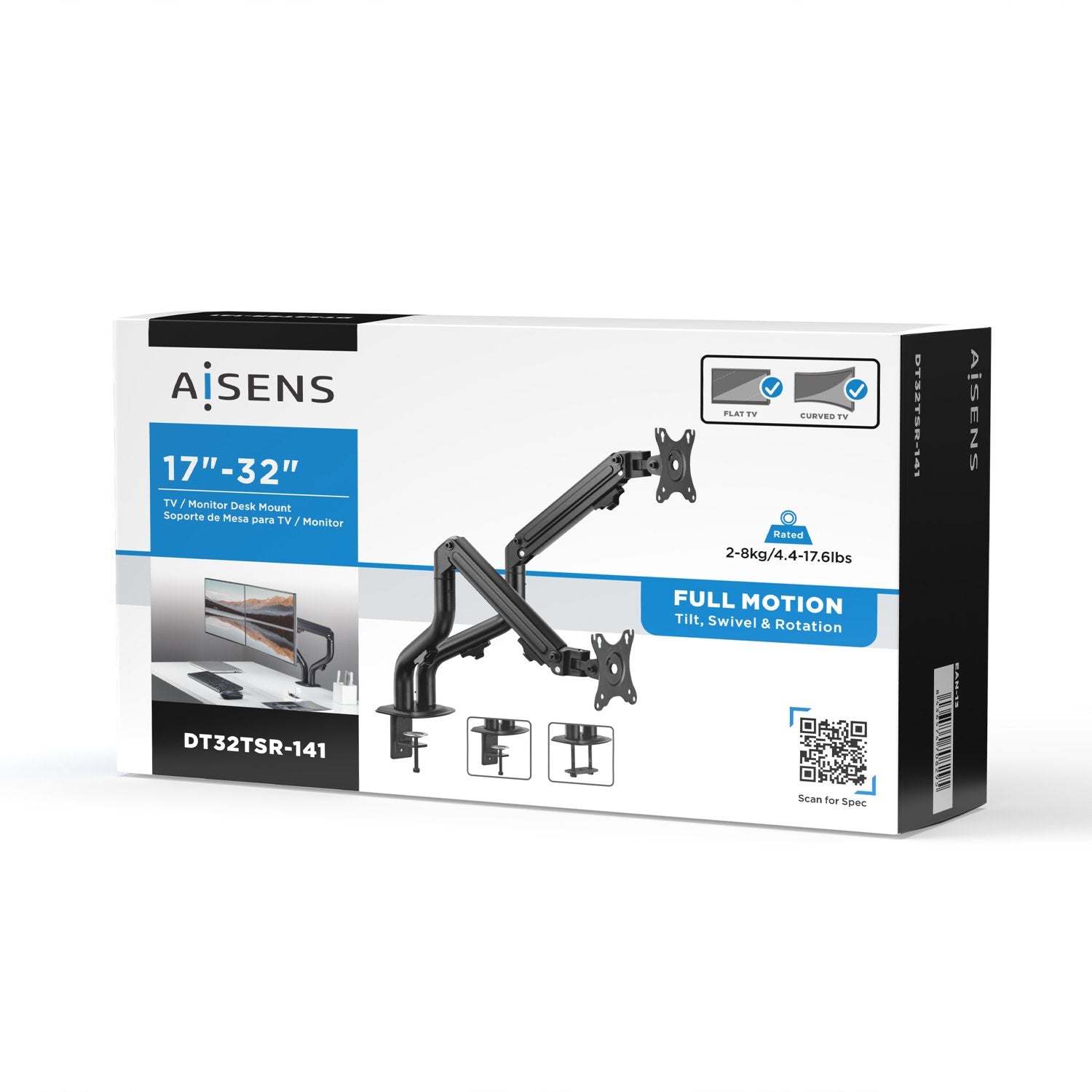 Aisens Soporte De Mesa Eco Contrapeso Giratorio E Inclinable Para Monitor/Tv 8kg (3 Pivotes - 2 Brazos) De 17-32 -