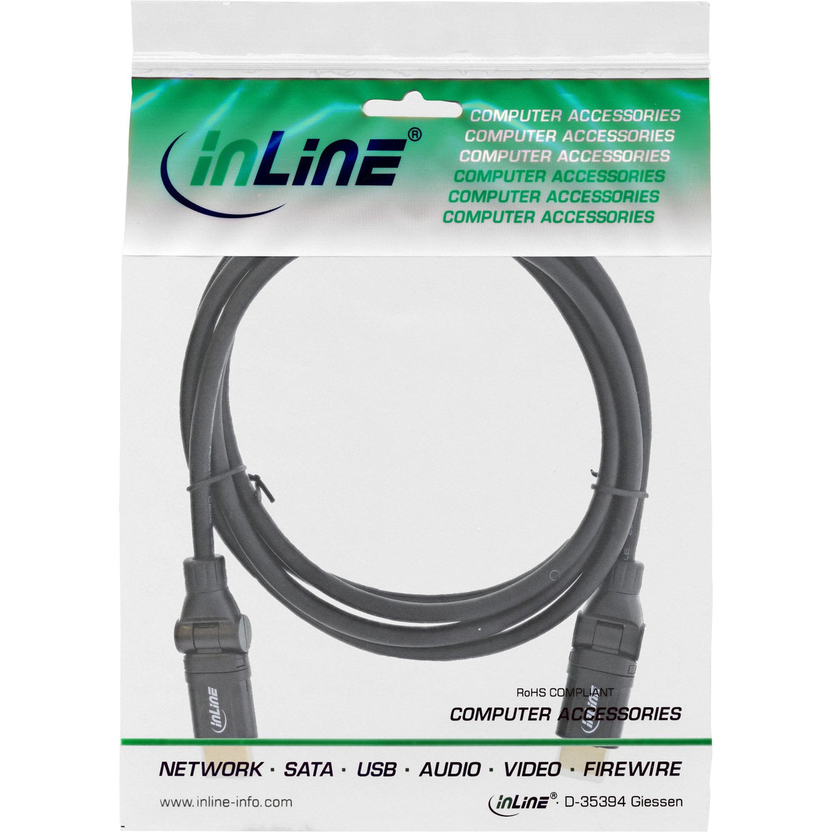 Cable Inline Hdmi Angle Plug 180° De Con Ethernet 3m Negro