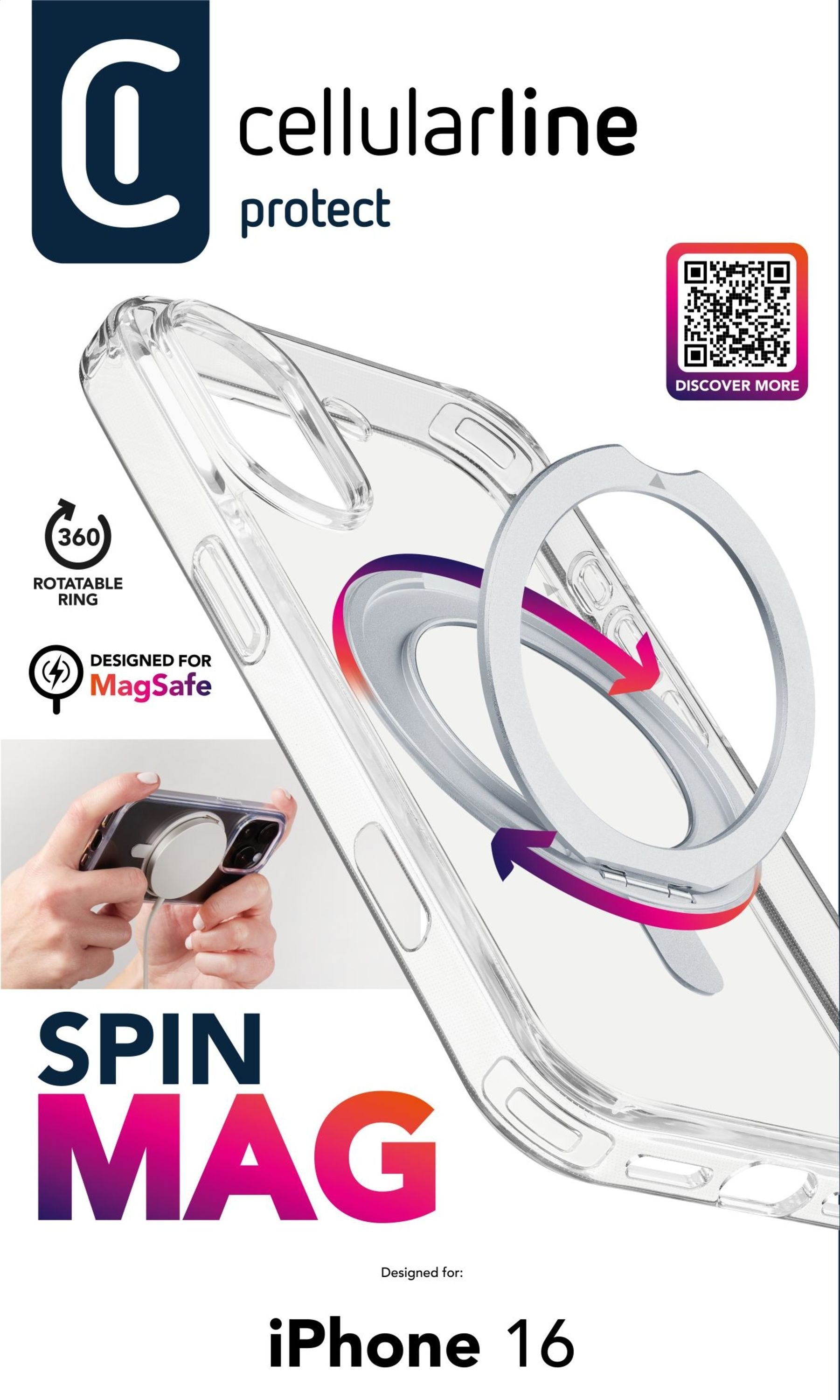 Cellularline Spin Mag Magsafe Case Iphone 16 Clear