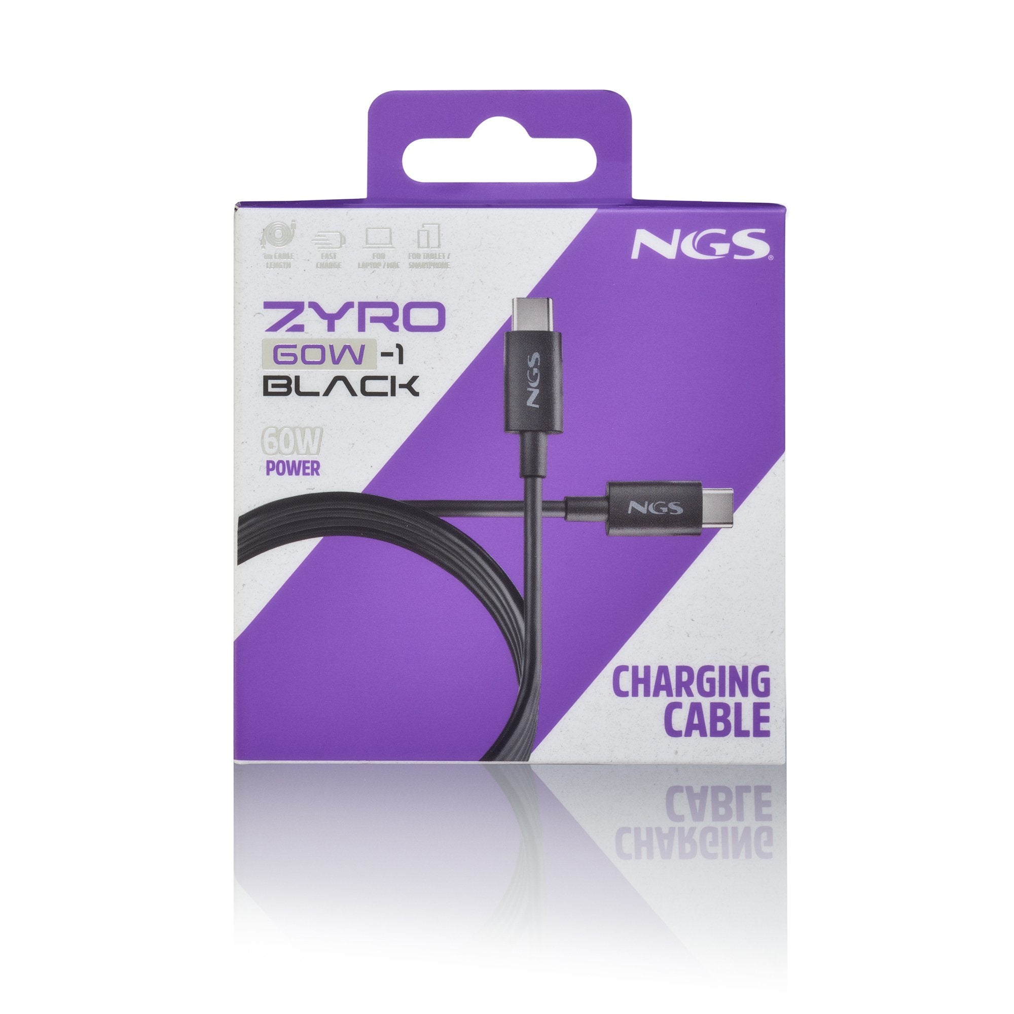 Cable Usb 2.0 Tipo-C Ngs Zyro 60w-1 Usb Tipo-C Macho Usb Tipo-C Macho Hasta 60w 480mbps 1m Negro