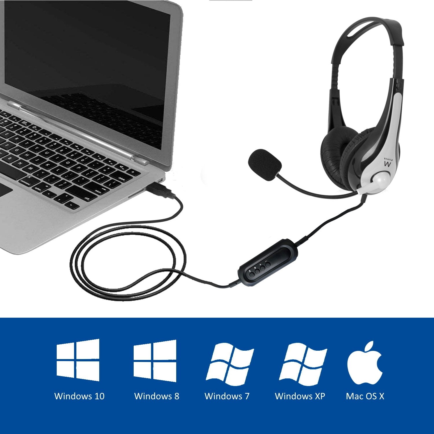 EAN 8054392610486 - Ewent EW3565 auricular y casco Auriculares Alámbrico Diadema Llamadas/Música USB tipo A Negro, Blanco imagen 3