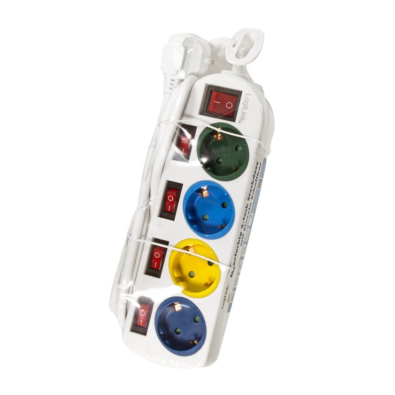 Logilink Regleta De Enchufes De 4 Tomas 4xcee 7/3, W. 5 Interruptores, Coloridos