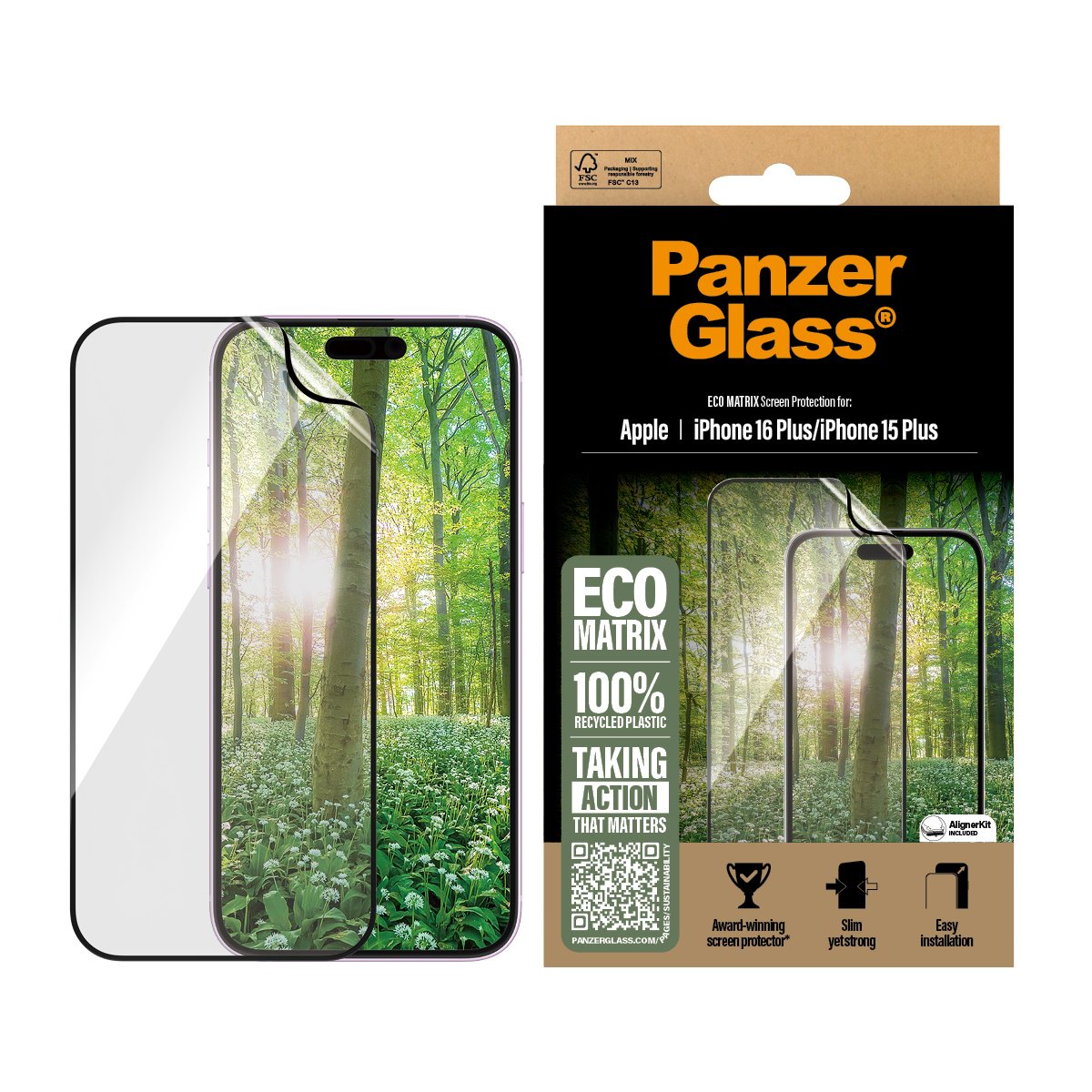EAN 5715685002595 - PanzerGlass ® ECO MATRIX Screen Protector iPhone 16 Plus | 15 Plus | Ultra-Wide Fit Protector de pantalla imagen 2