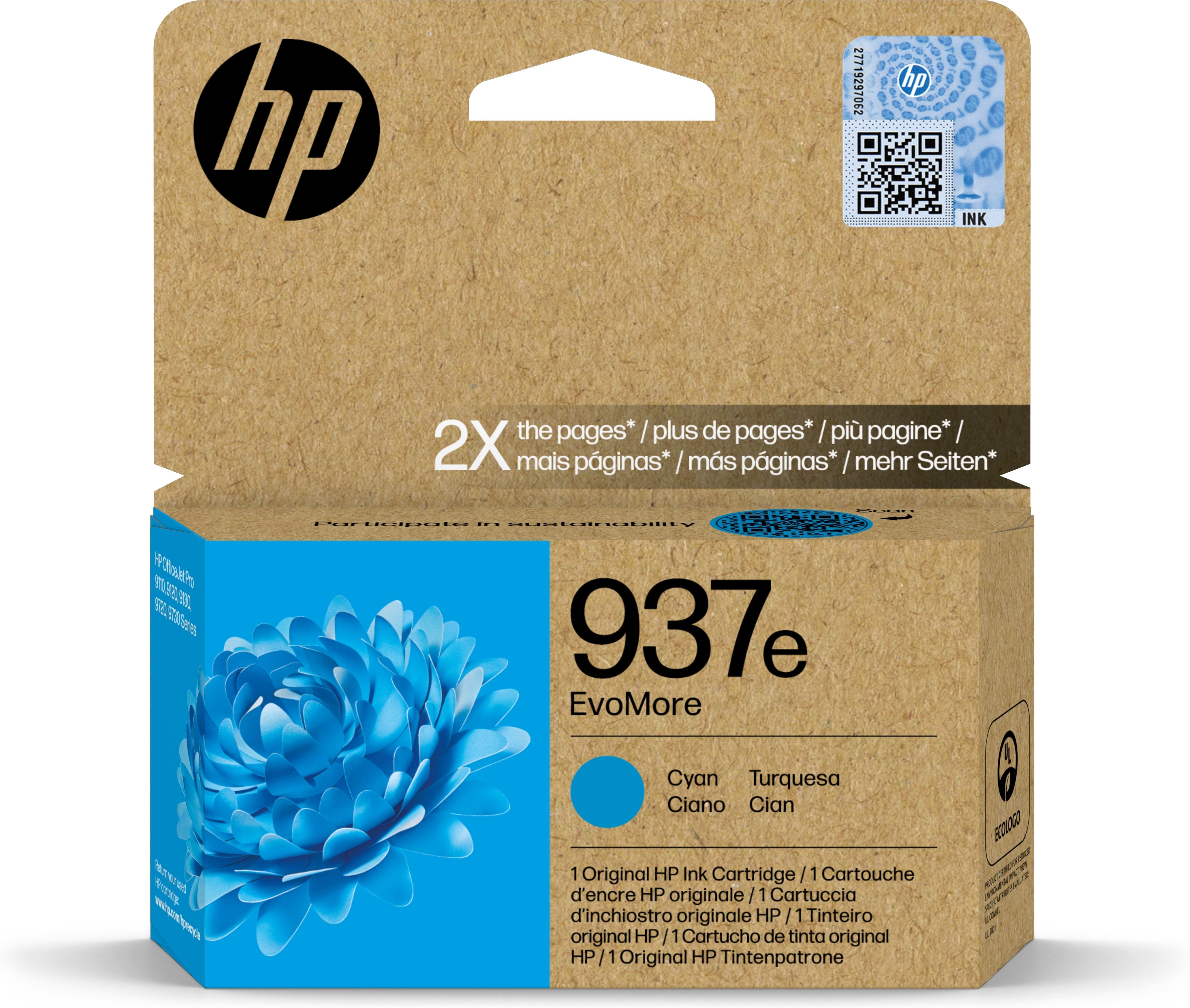 EAN 0196786147623 - HP 937e EvoMore Cyan Original Ink Cartridge cartucho de tinta 1 pieza(s) Alto rendimiento (XL) imagen 1