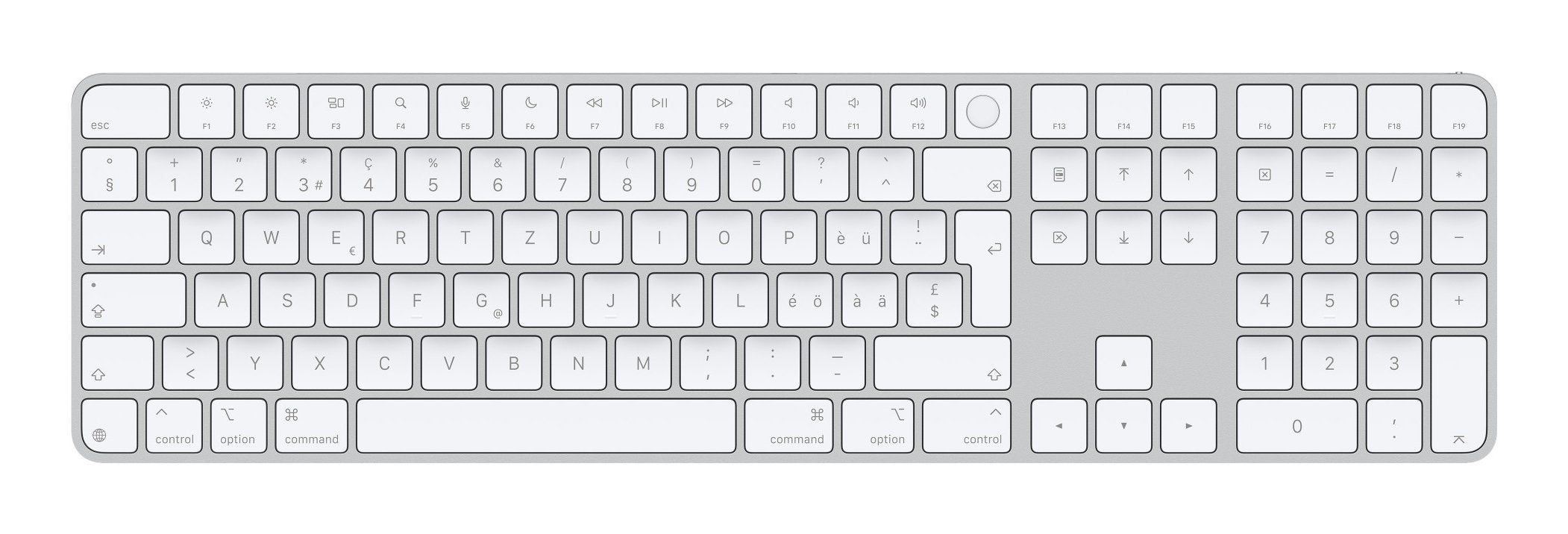 Apple Magic Keyboard Con Touch Id Y Teclado Numérico Plateado/Blanco, Disposición Ch, Para Modelos Mac Con Chip Apple Mxk73sm/A