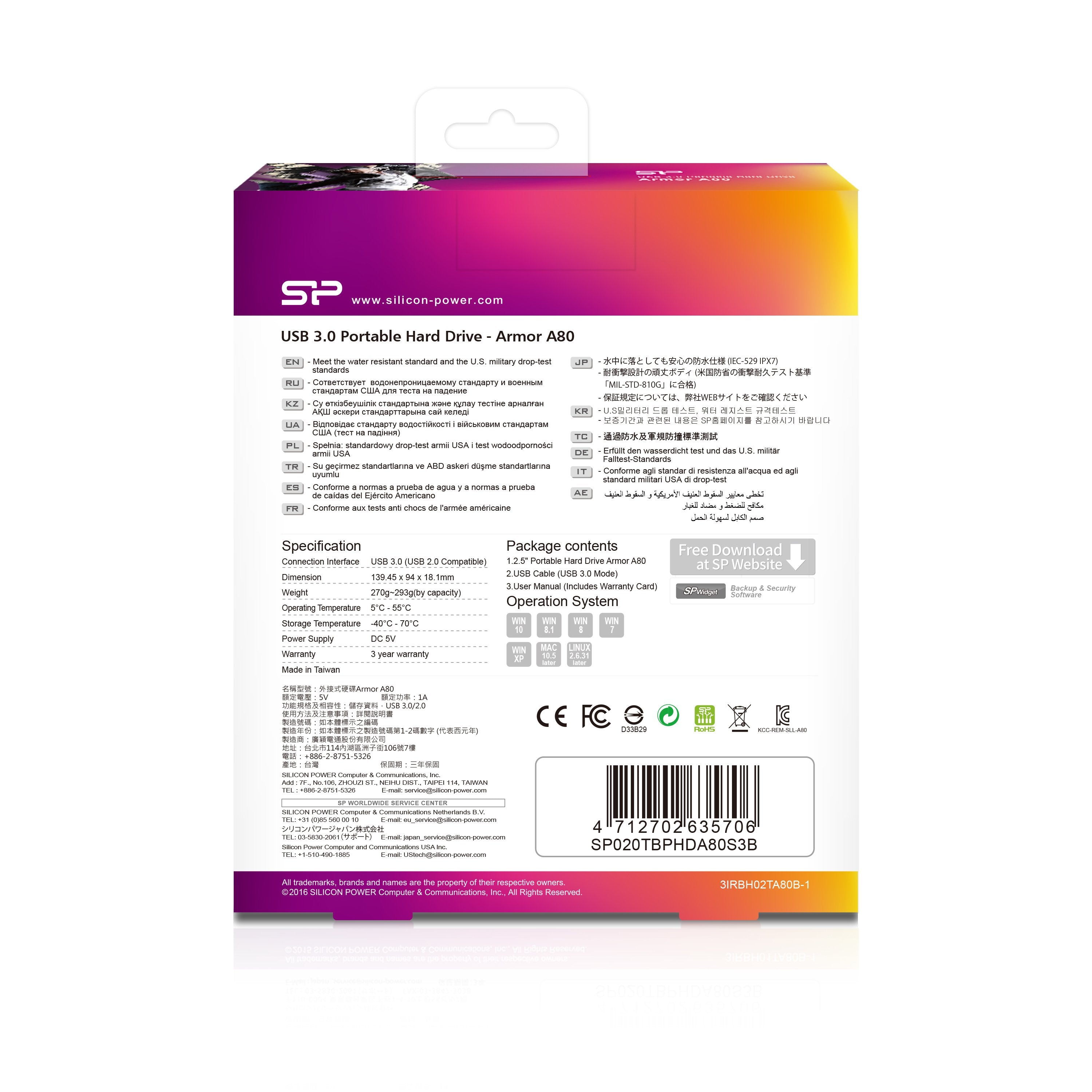 EAN 4712702635706 - Silicon Power Armor A80 disco duro externo 2 TB 2.5" USB 3.2 Gen 1 (3.1 Gen 1) Azul imagen 8