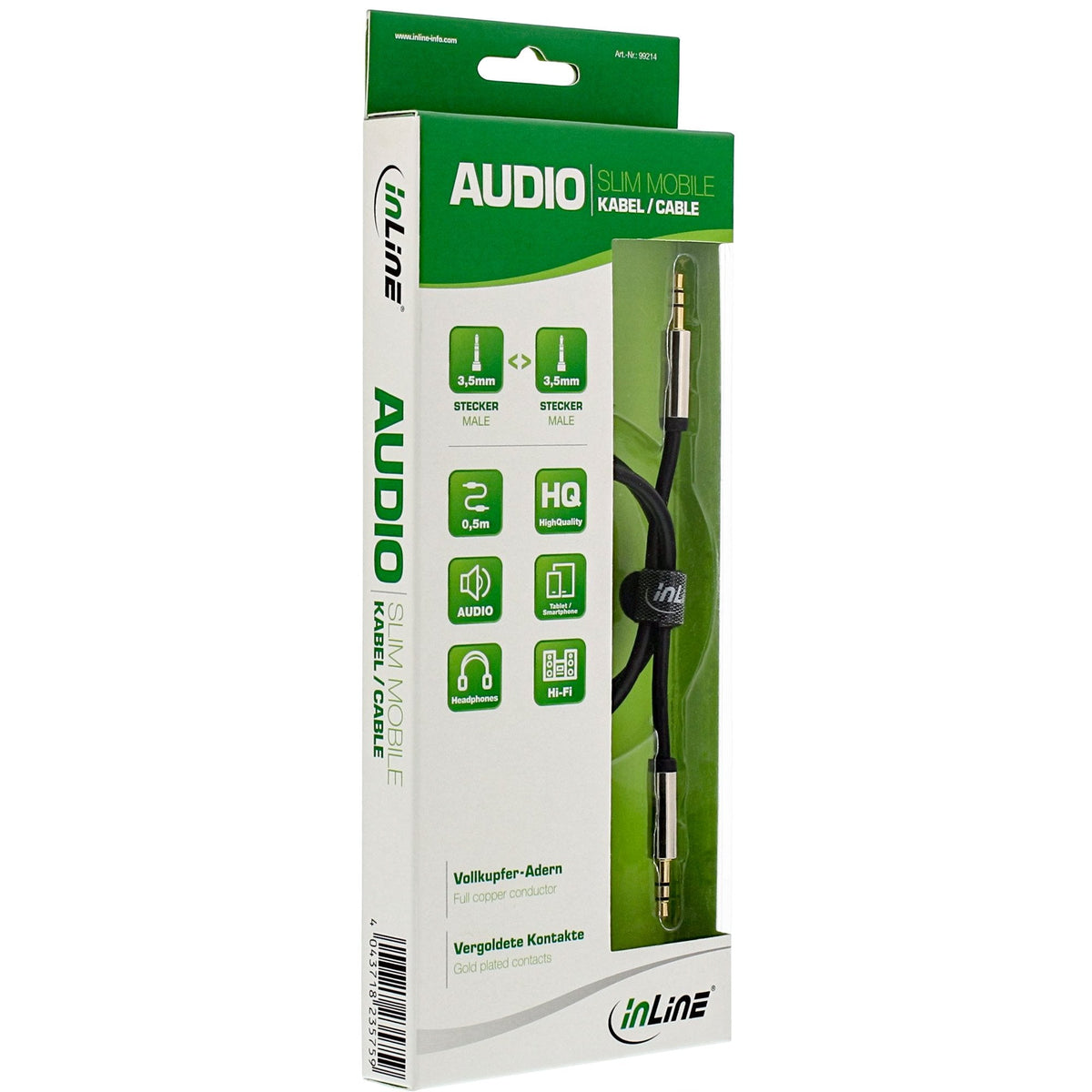 Cable De Audio Delgado Inline De 3,5 Mm Macho A Estéreo Macho De 0,5 M