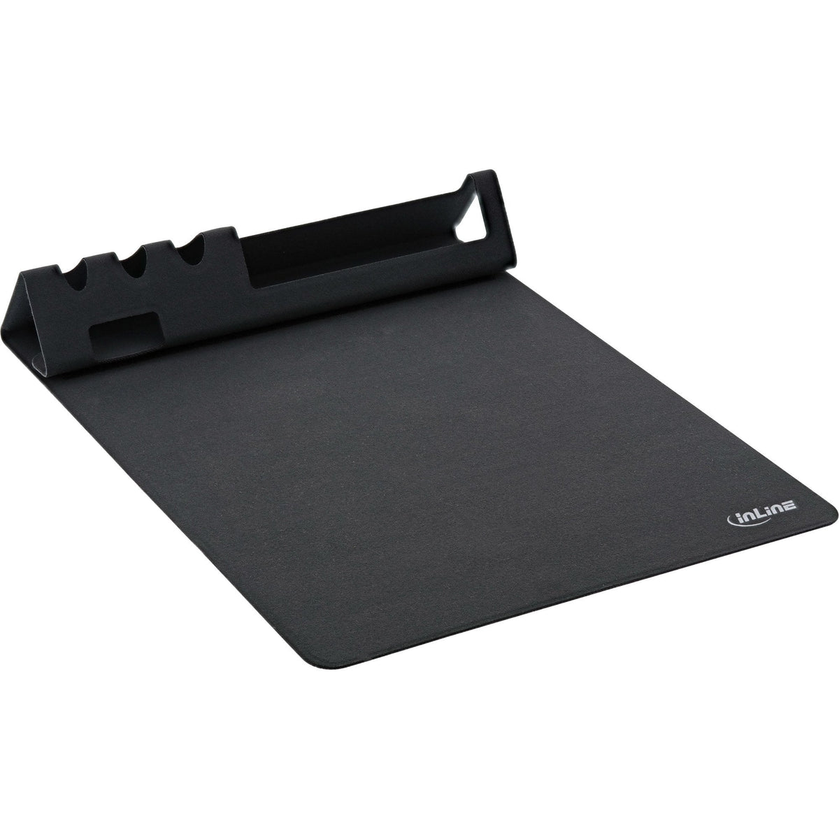 Alfombrilla De Ratón Multifunción Inline Con Soporte Para Smartphone Y Bolígrafo, Negra, Plegable