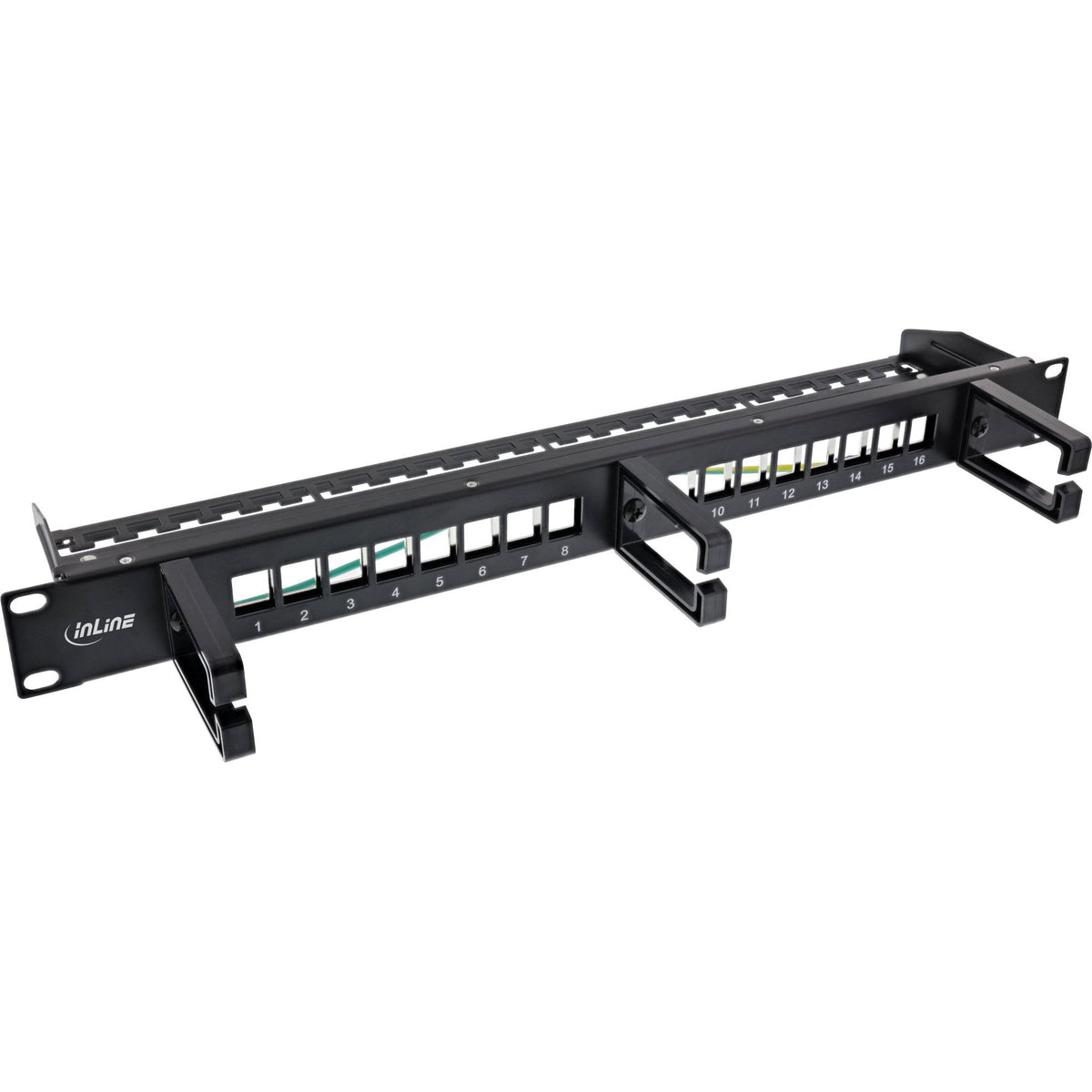 Inline® 16-Way Patch Panel, Keystone Empty Panel With 3 Brackets, 19", 1u Negro