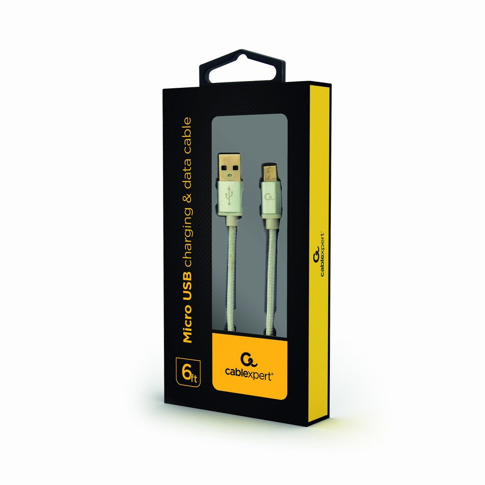 Gembird Cable Usb A Macho / Micro B Macho 2.0, 1.8m, Trenzado, Plateado, Blister