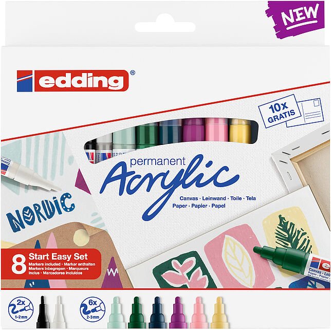Edding Acrylic Negro, Azul, Marrón, Verde, Azul Claro, Rosa, Púrpura, Blanco, Amarillo 8 Pieza(S)