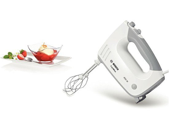 Bosch Home Batidora De Mano Ergomixx Mfq36470 Blanco/Gris, 450 Vatios, Con Pie Mezclador Y Vaso Mfq36470