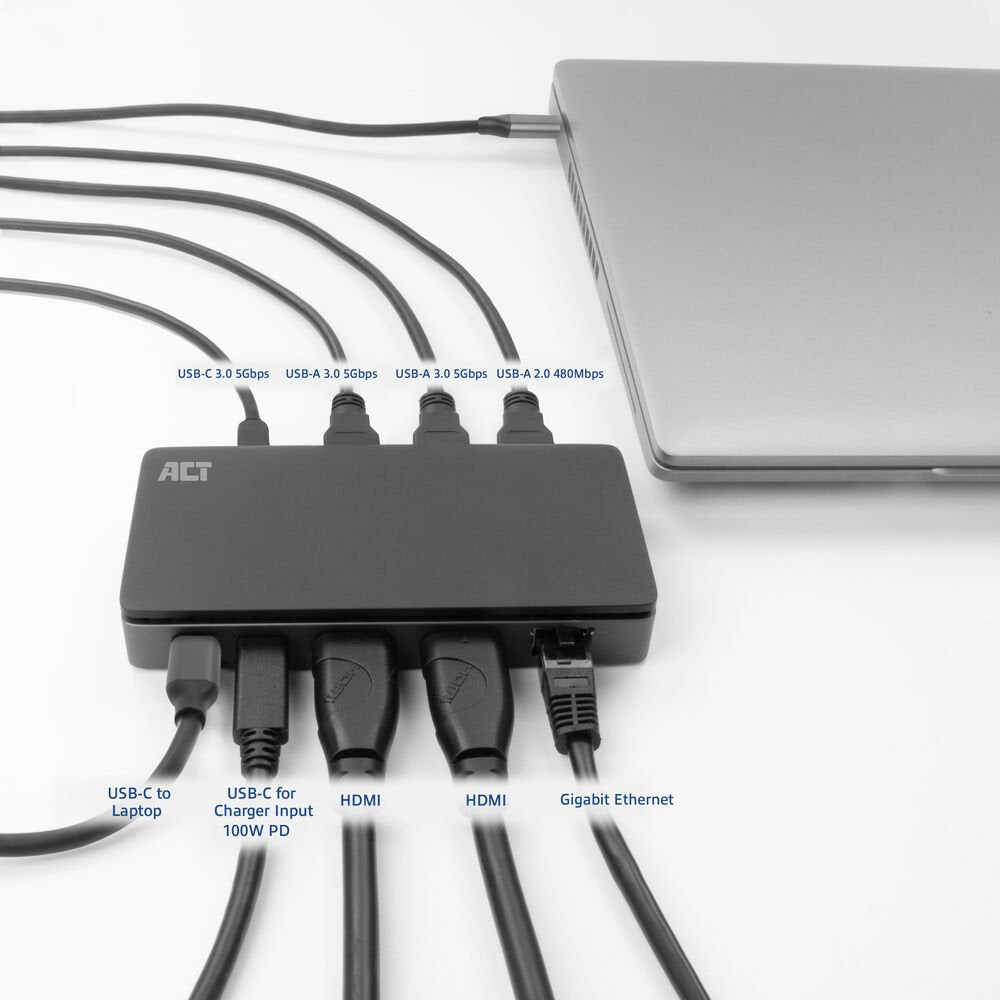 Docking Station Act Connectivity Usb C 4k Mst 2 Monitores Hdmi Ethernet Usb C 3x Usb A Pd Pass Through Cable 1m