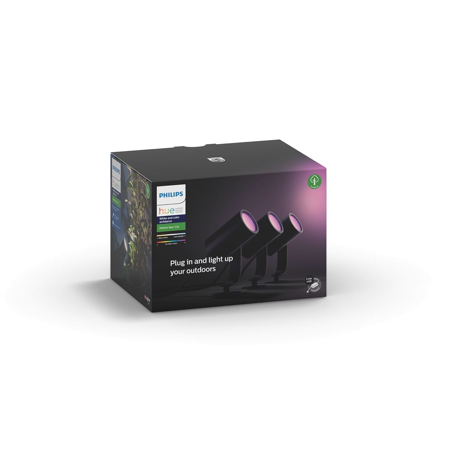 Foco - Philips Hue Lily, 3 Focos, Inteligentes, Exterior, Led, Luz Blanca Y Color, Domótica