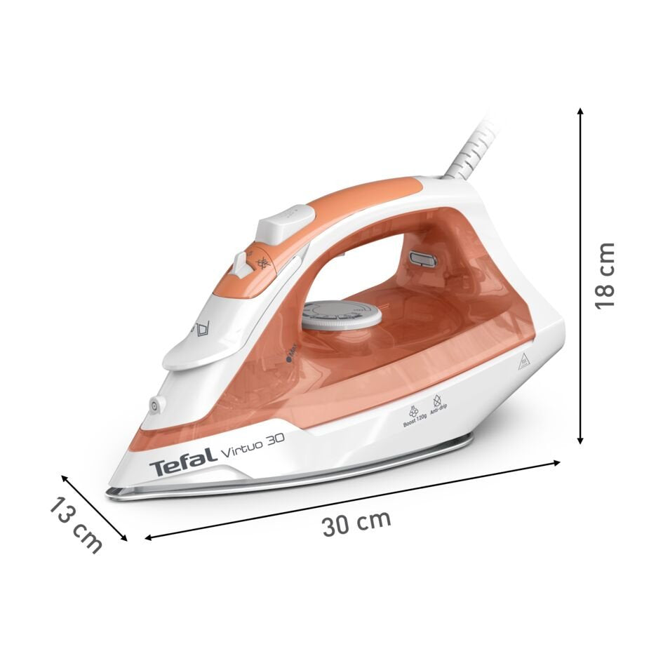 EAN 3121040092729 - Tefal Virtuo 30 FV2C40E0 plancha Plancha vapor-seco Suela de cerámica 2000 W Durazno, Blanco imagen 6