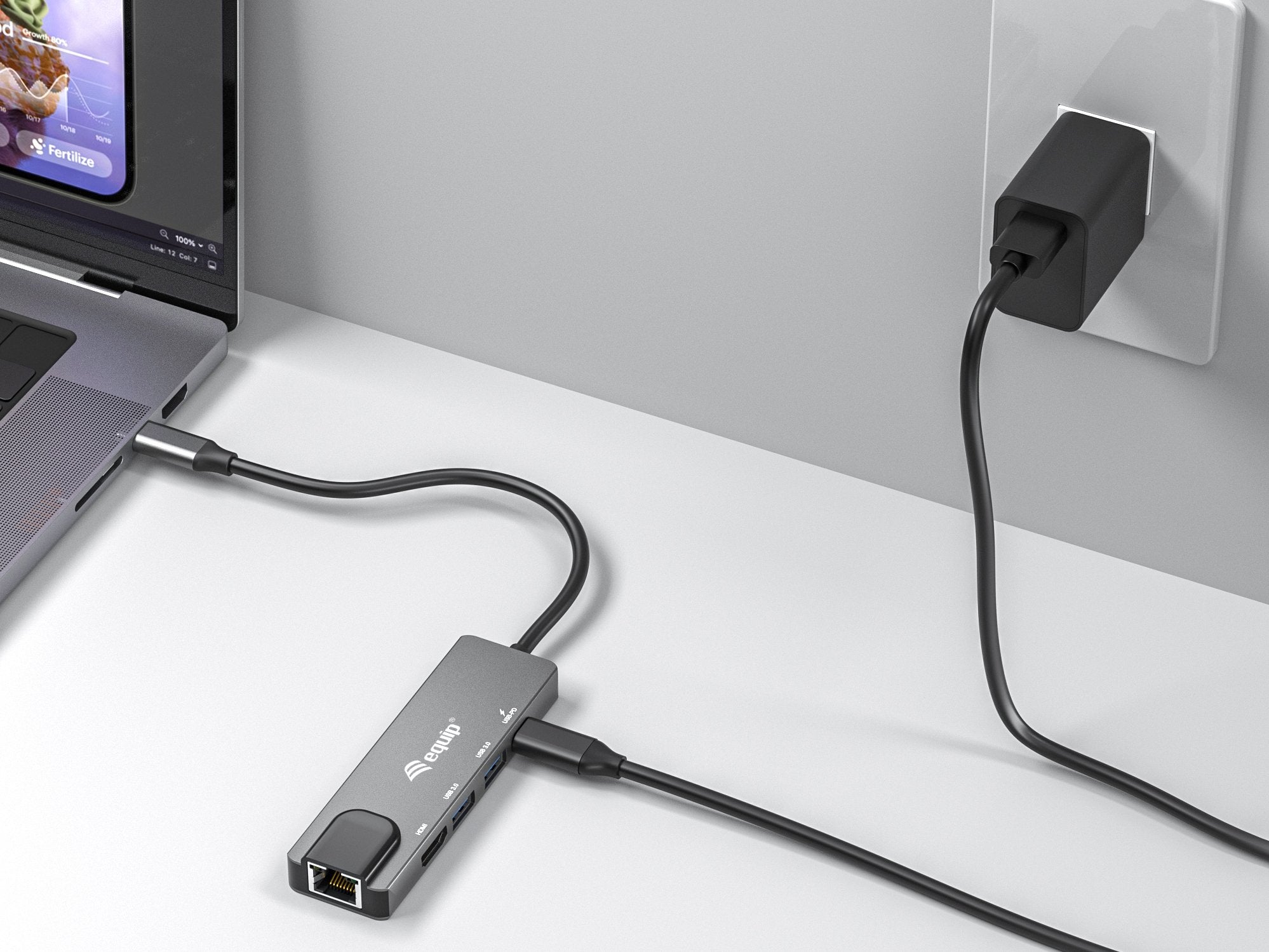 Equip Dock Usb-C->Hdmi, Gigabit Lan, 2xusb3.0, 100wpd 0,25m
