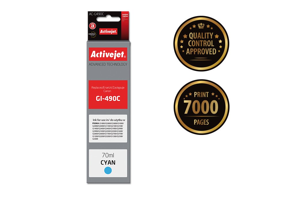 Tinta Activejet Ac-G490c (Reemplazo Para Canon Gi-490c - Supreme - 70 Ml - Cyan