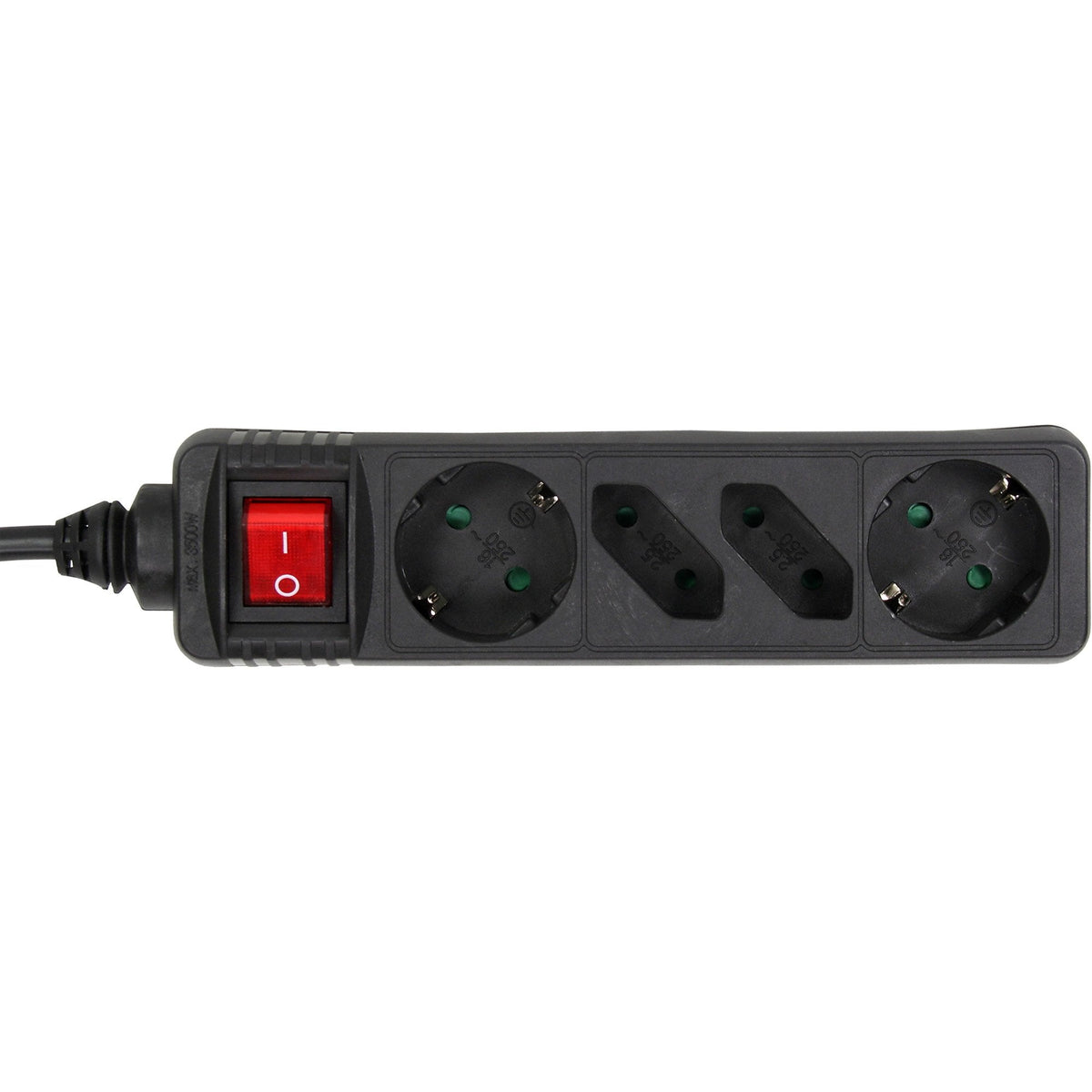 Inline Regleta 4 Tomas 2x Tipo F + 2x Euro Con Interruptor Negro 5m