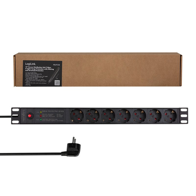 Logilink 19" Pdu 7 X Cee 7 3 Socket With Line Filter & Overload Protection